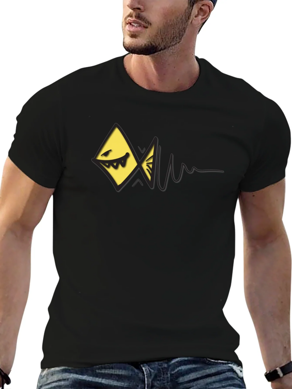 Edgy Geometric Fish Graphic Black T-Shirt product image 6