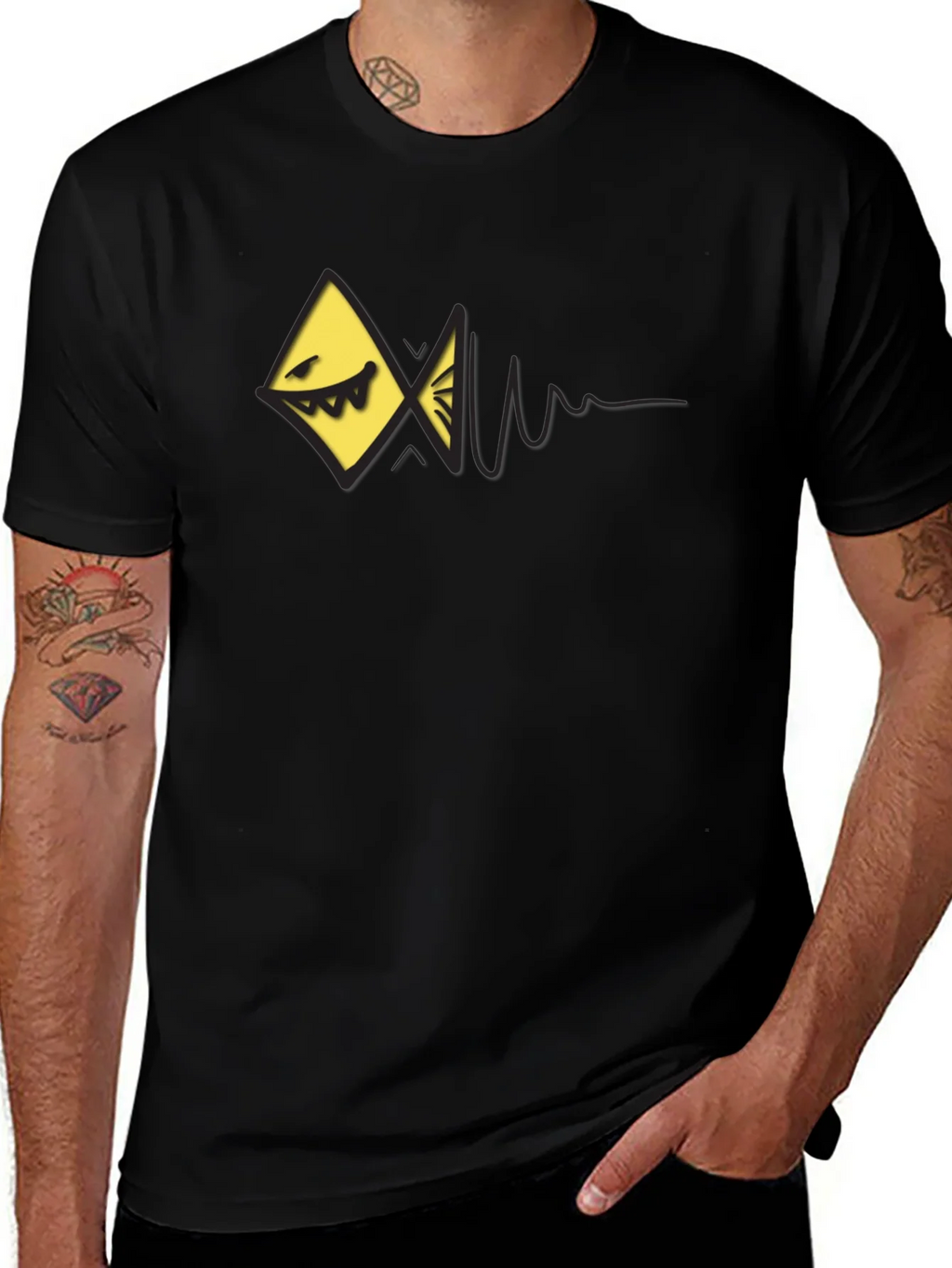 Edgy Geometric Fish Graphic Black T-Shirt product image 1