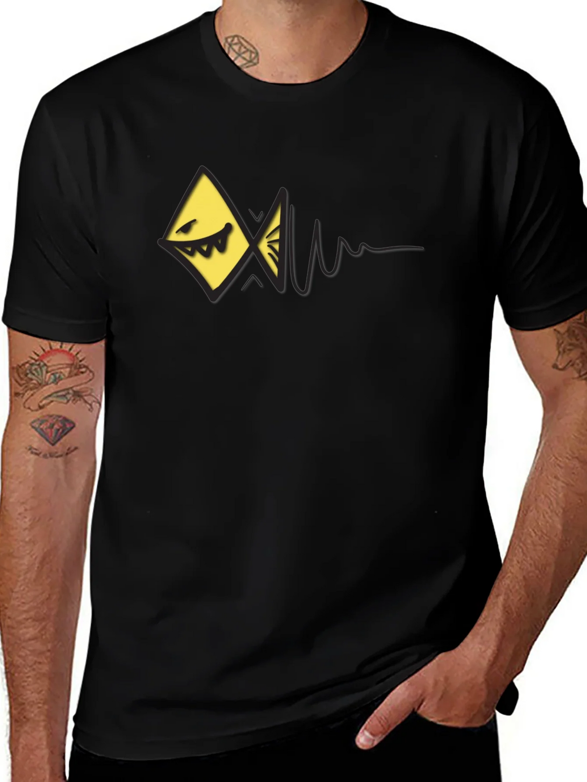 Edgy Geometric Fish Graphic Black T-Shirt product image 1