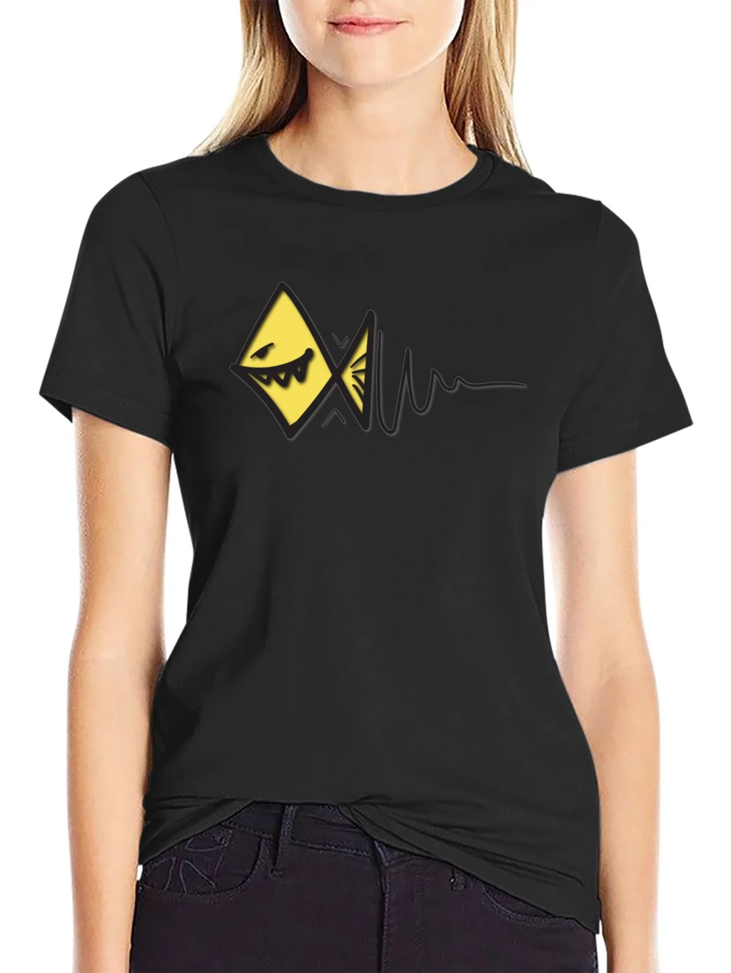 Edgy Geometric Fish Graphic Black T-Shirt product image 2
