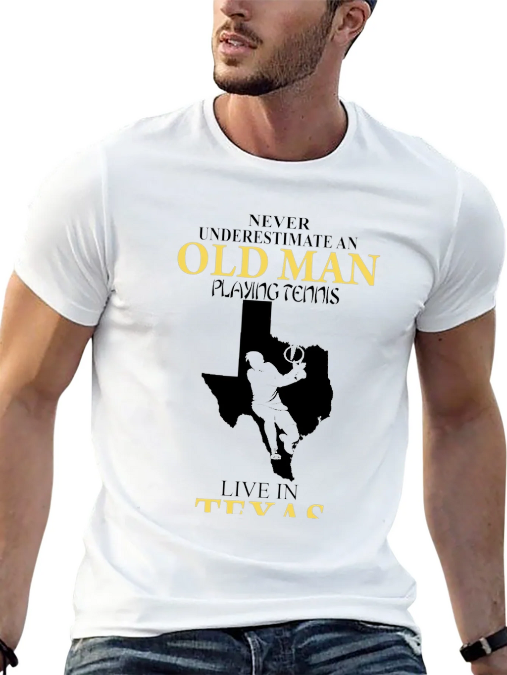 Old Man Playing Tennis in Texas Graphic Tee product image 12