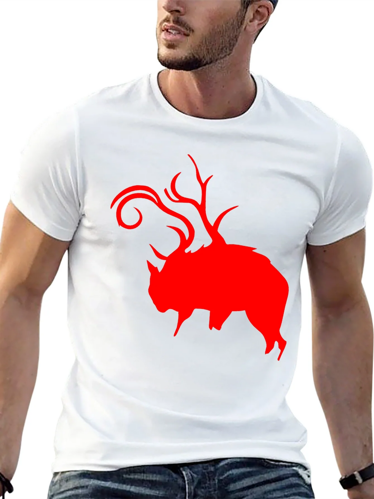 Red Buffalo Deer Head Graphic Black T-Shirt product image 12