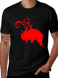 Red Buffalo Deer Head Graphic Black T-Shirt product image 1
