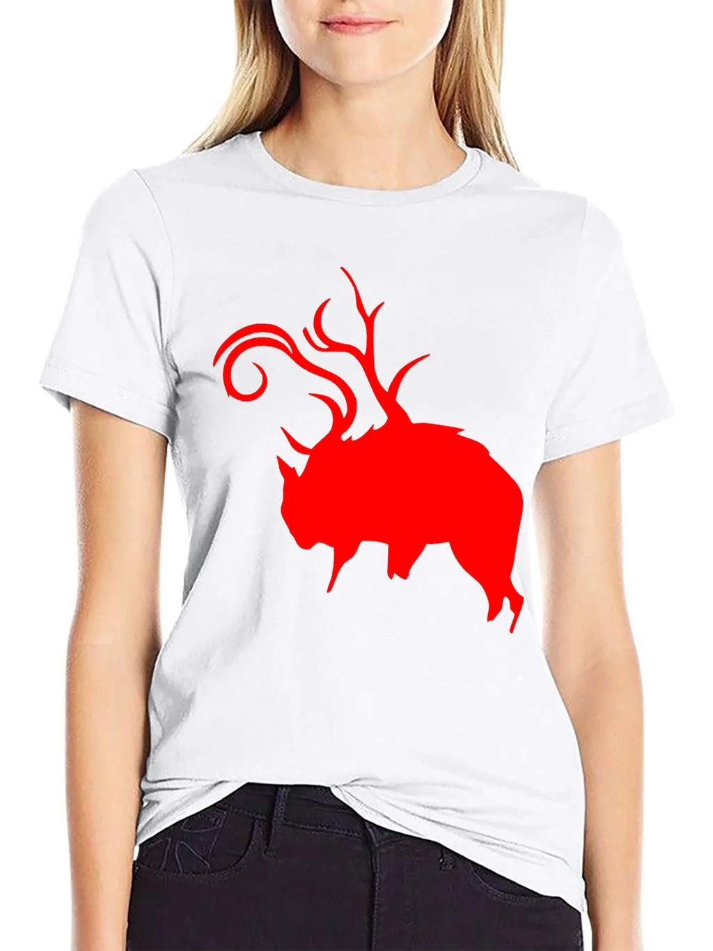 Red Buffalo Deer Head Graphic Black T-Shirt product image 8