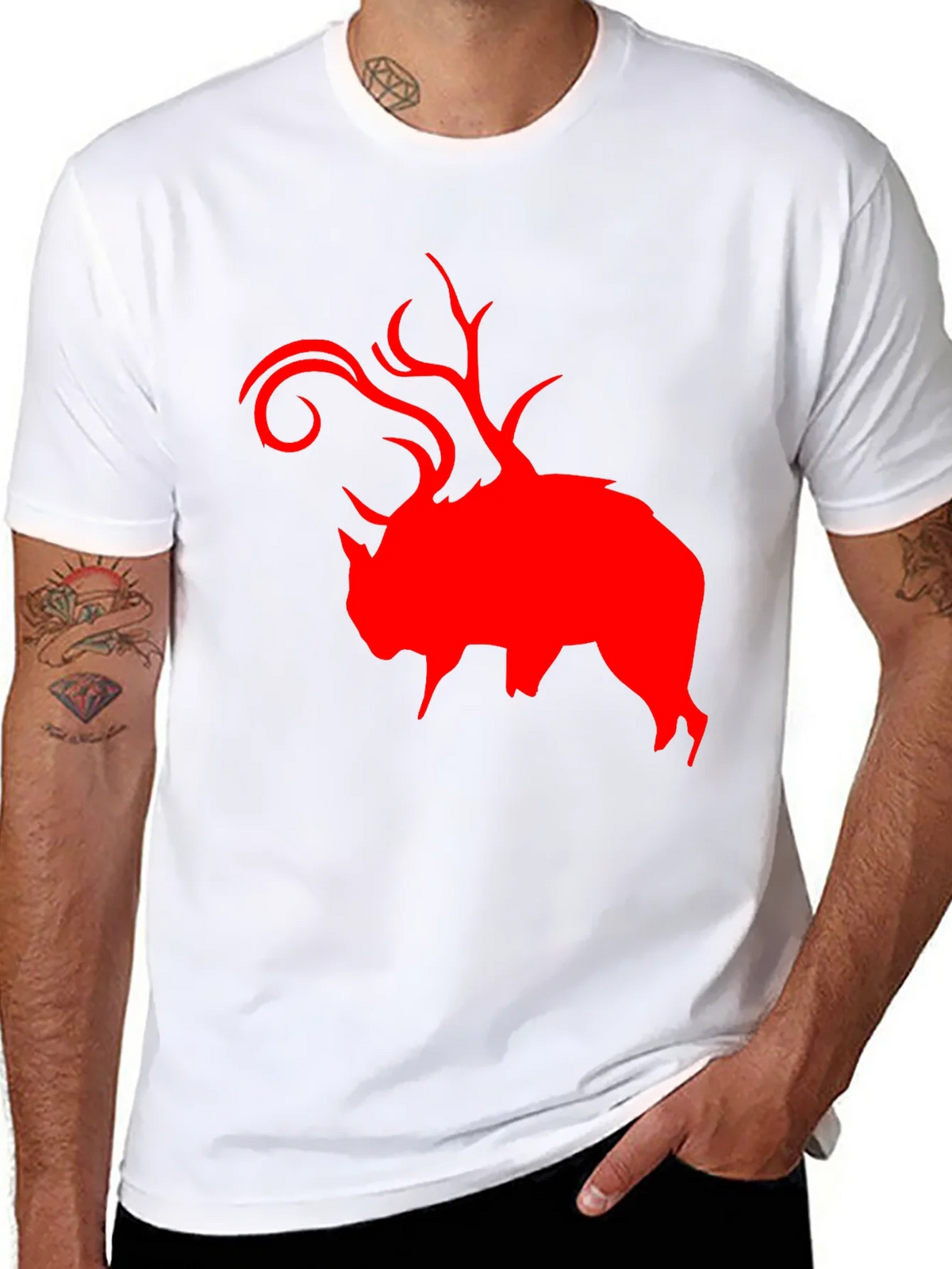 Red Buffalo Deer Head Graphic Black T-Shirt product image 7