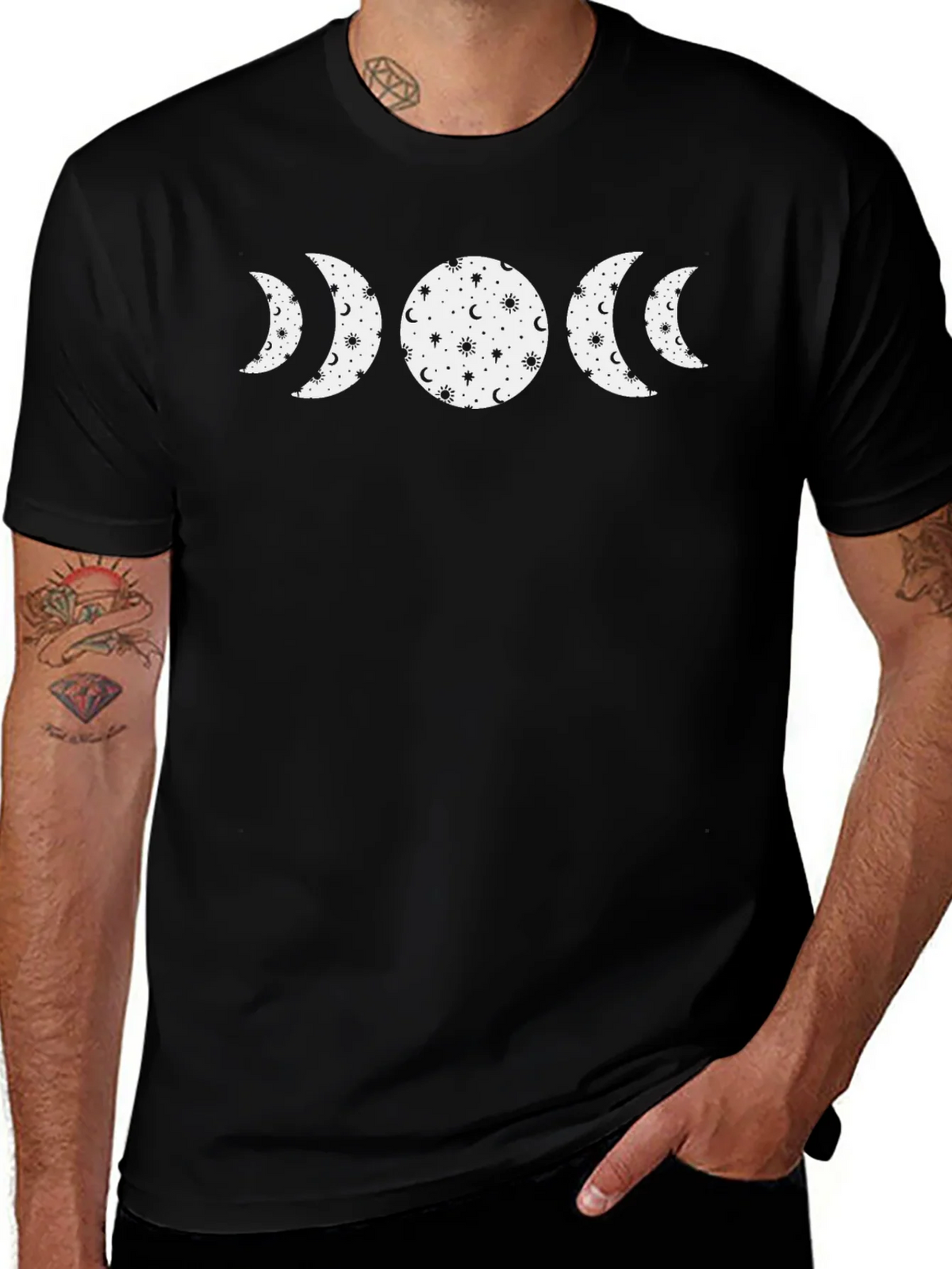 Celestial Moon Phase Graphic Tee - Black Cotton product image 1