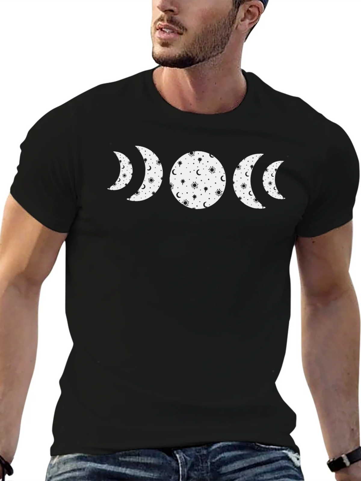 Celestial Moon Phase Graphic Tee - Black Cotton product image 6