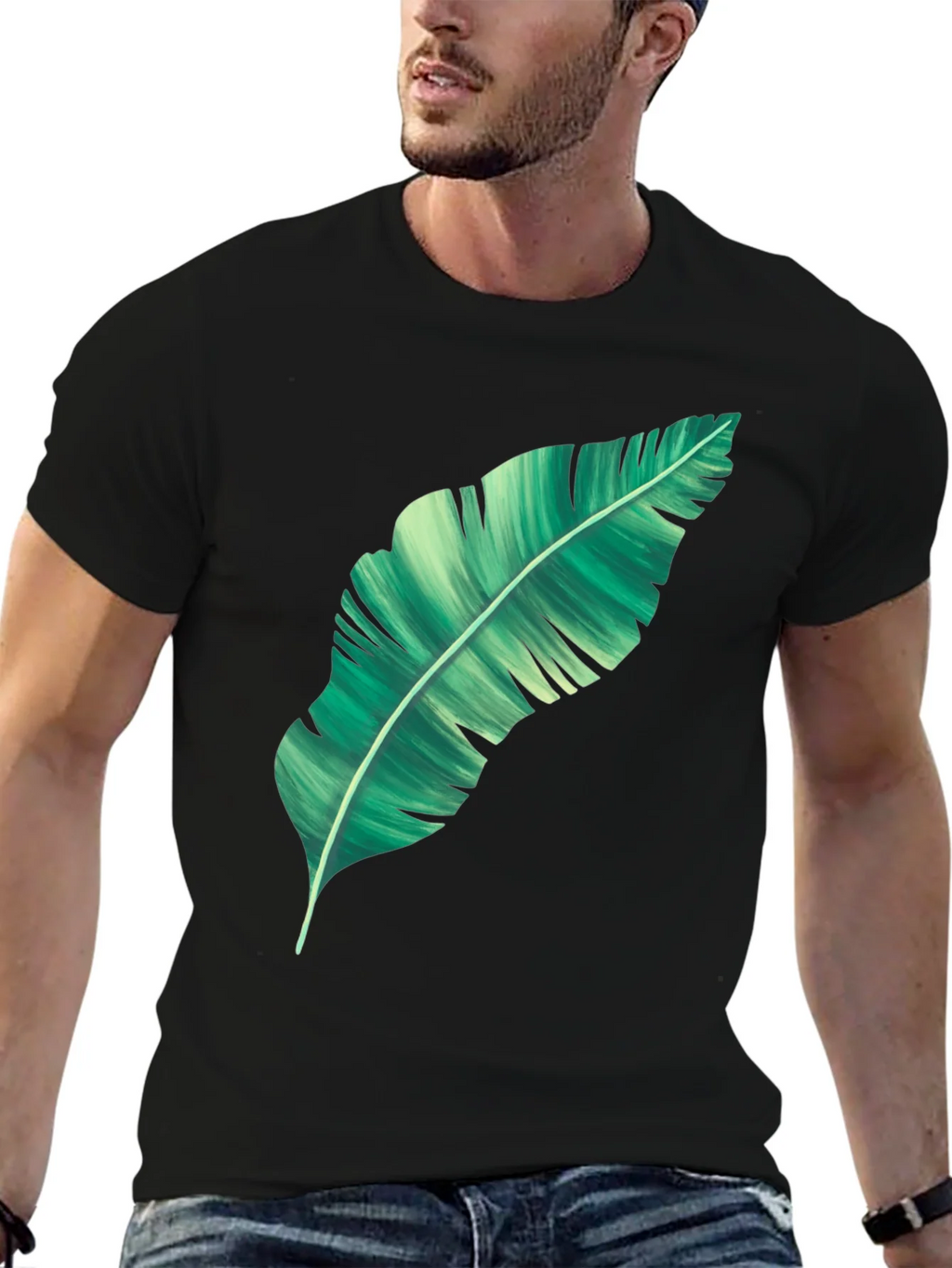 Banana Leaf Graphic Print Black T-Shirt product image 6