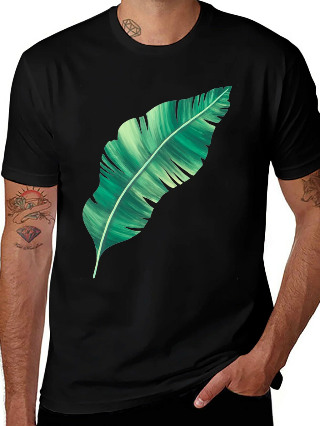 Banana Leaf Graphic Print Black T-Shirt product image 1