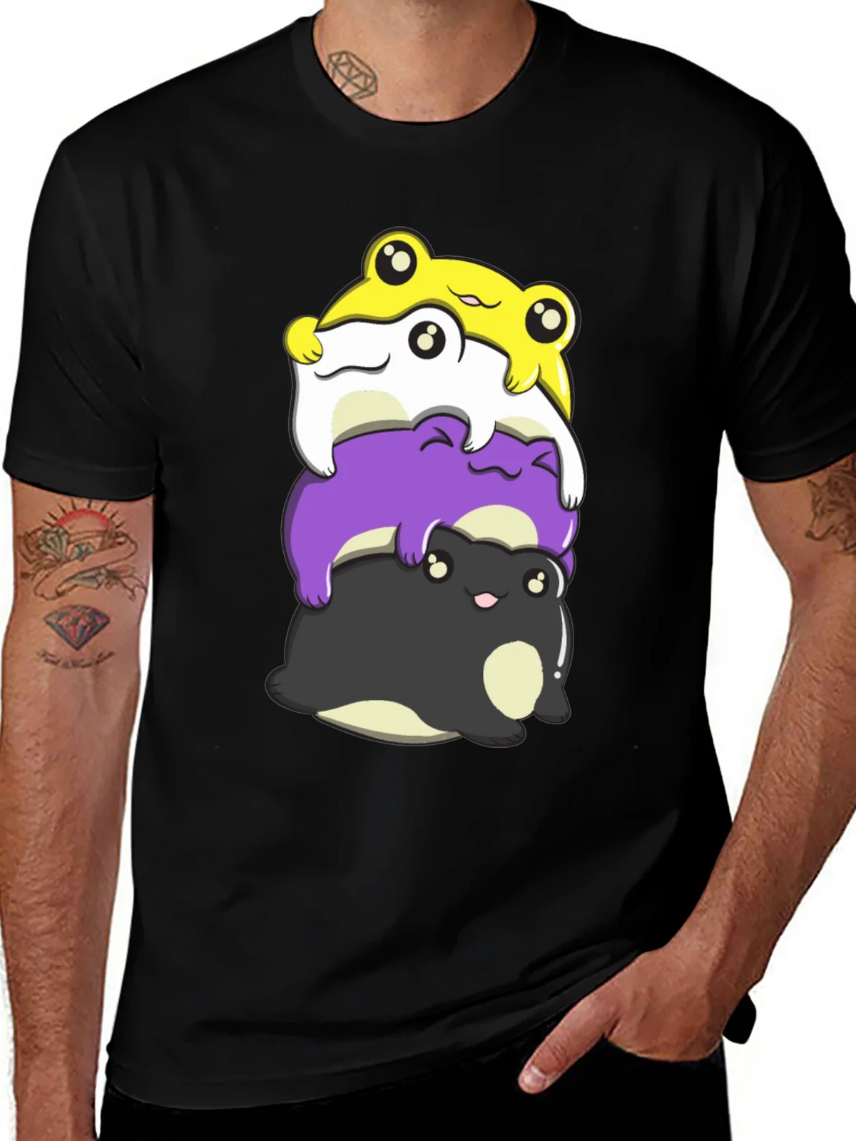 Stacked Frog Nonbinary Pride T-Shirt product image 1