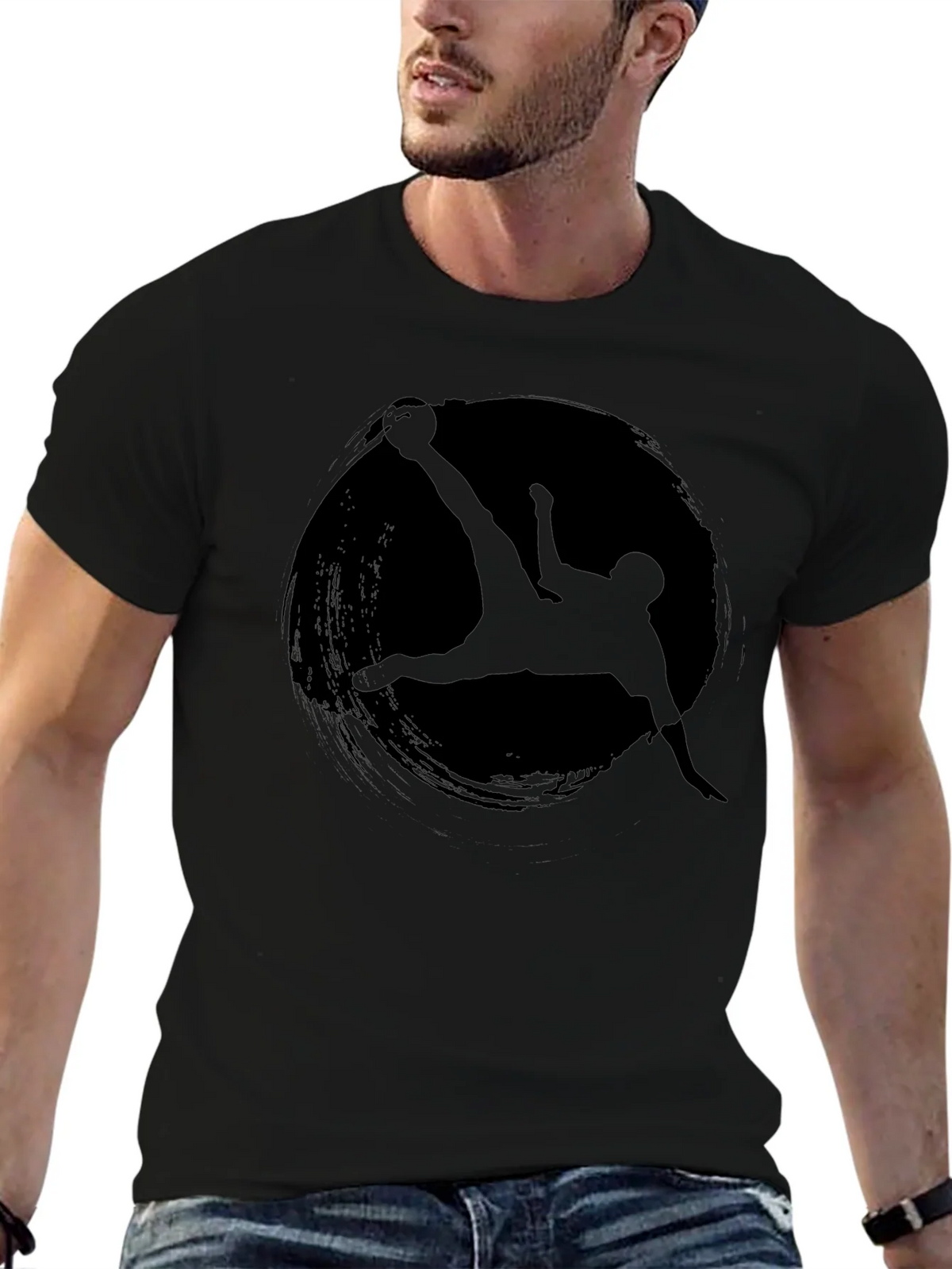 Soccer Silhouette Graphic Tee - Black Cotton T-Shirt product image 6