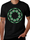 Geometric Green Floral Ring Black T-Shirt