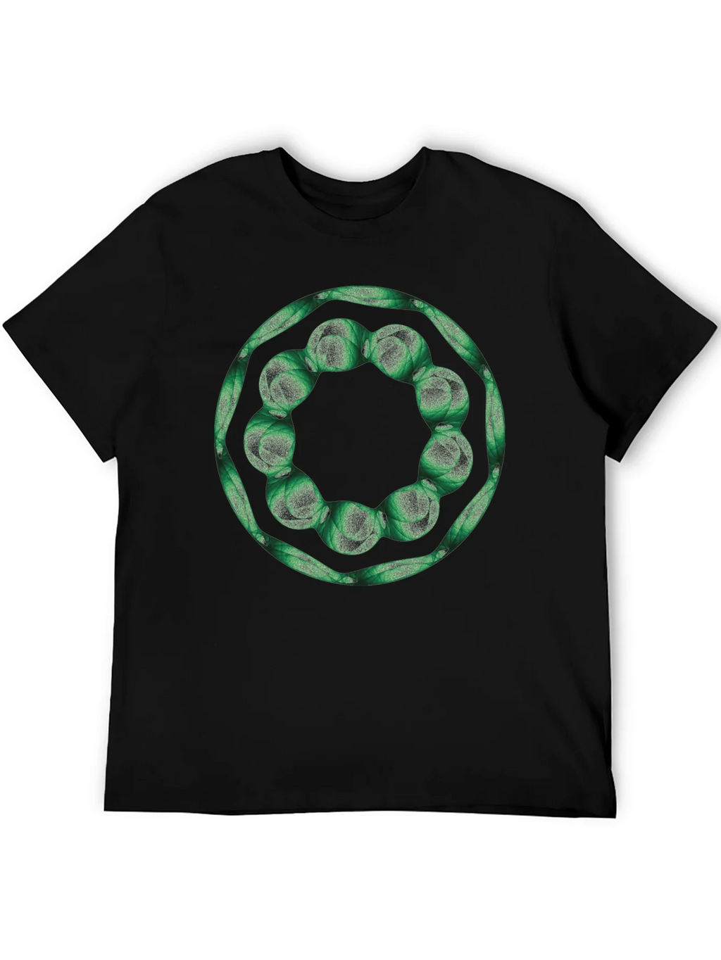 Geometric Green Floral Ring Black T-Shirt