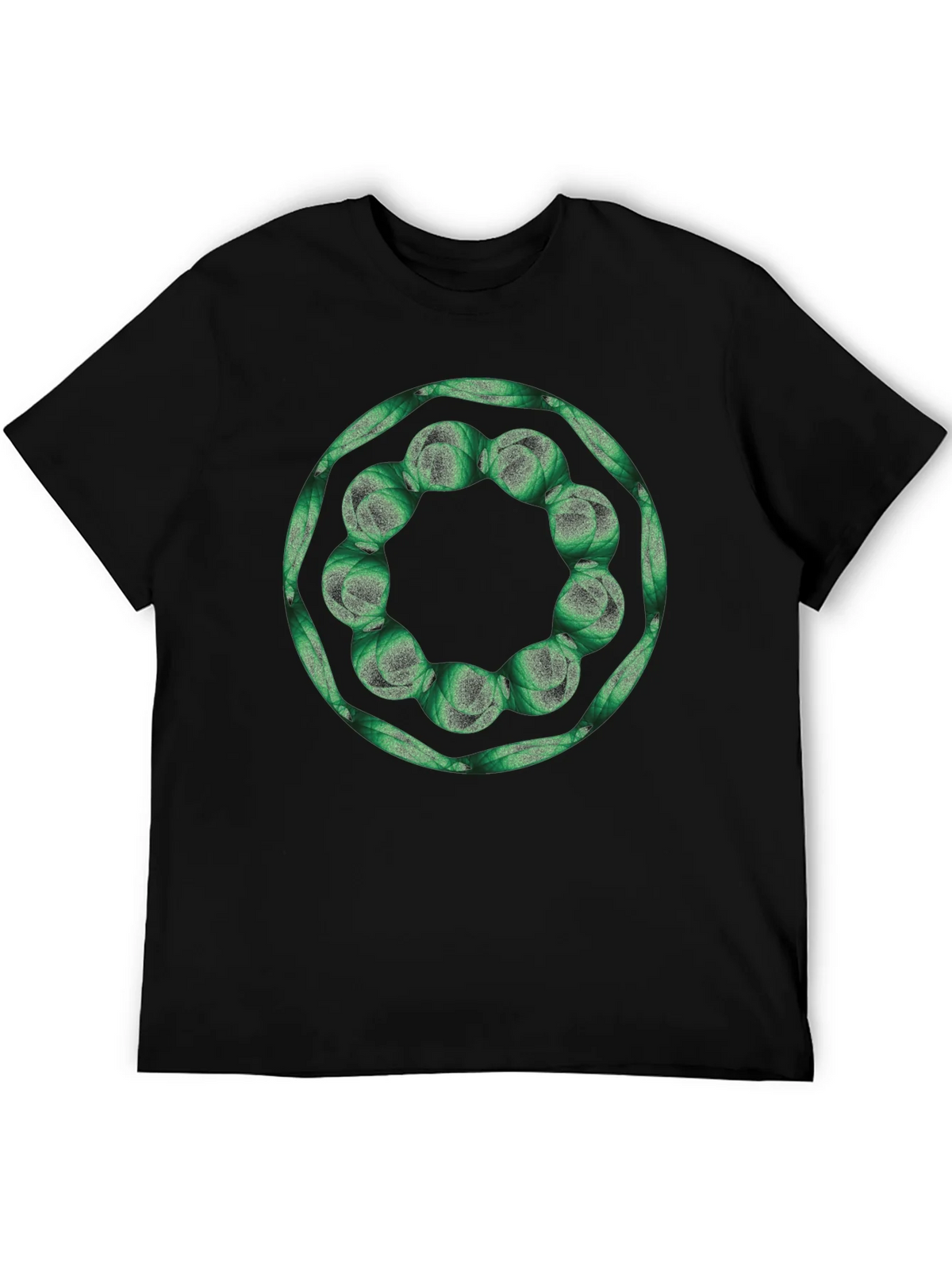 Geometric Green Floral Ring Black T-Shirt