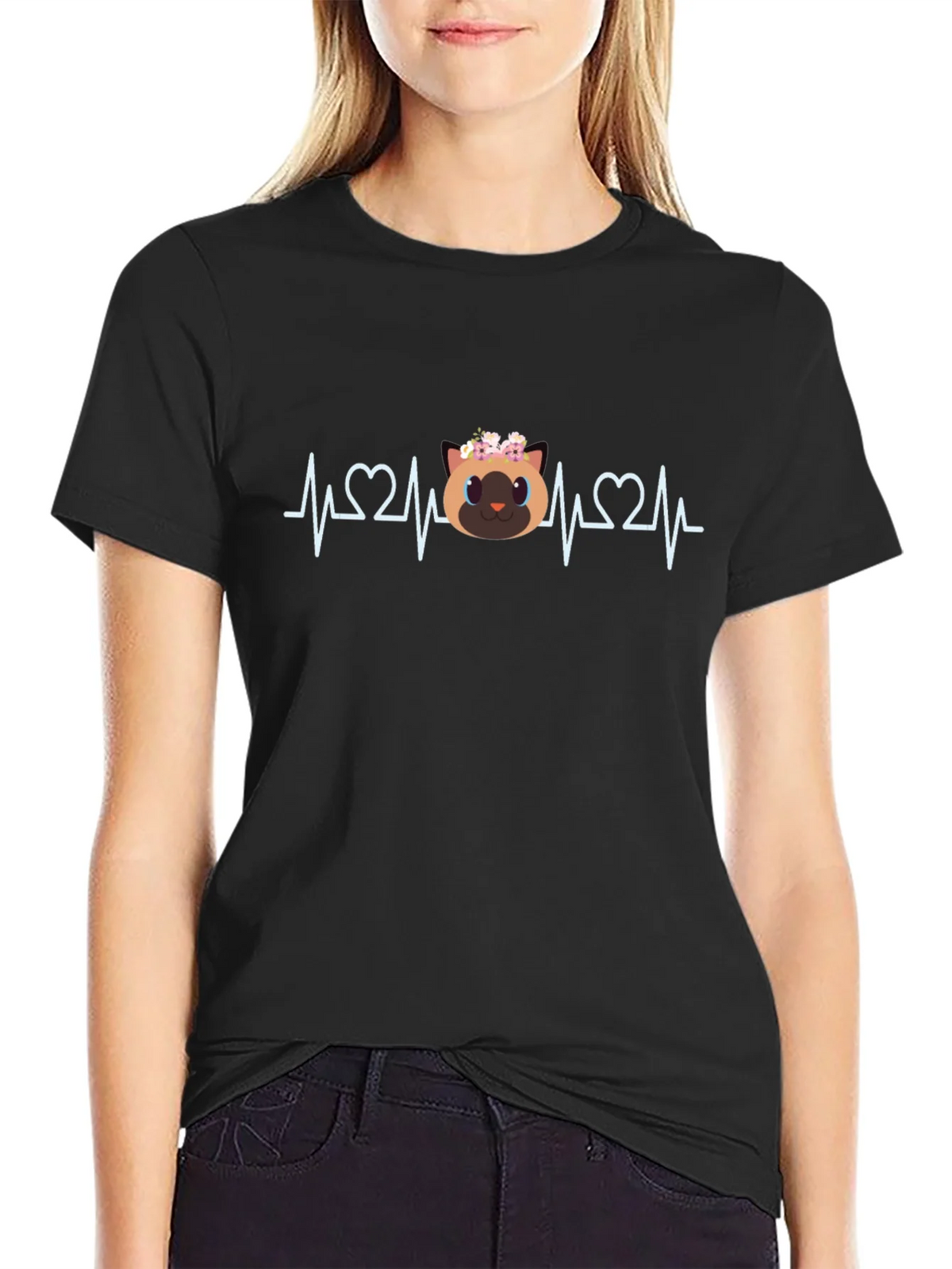 Cat Lover ECG Heartbeat T-Shirt product image 2