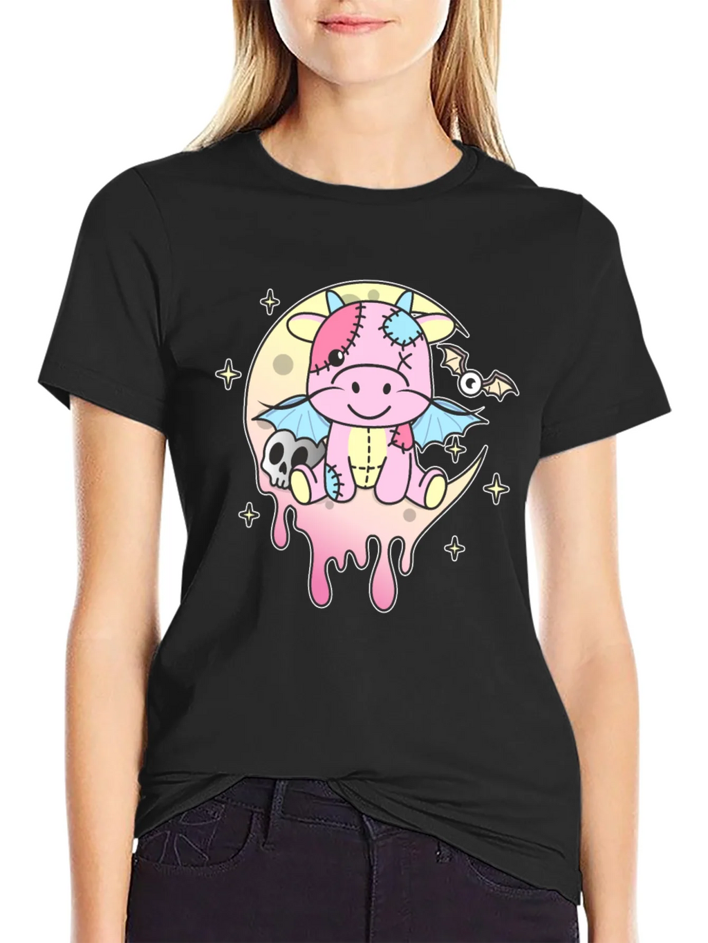 Pastel Goth Dragon Cow Graphic Tee - Kawaii Creepy Cute product image 2