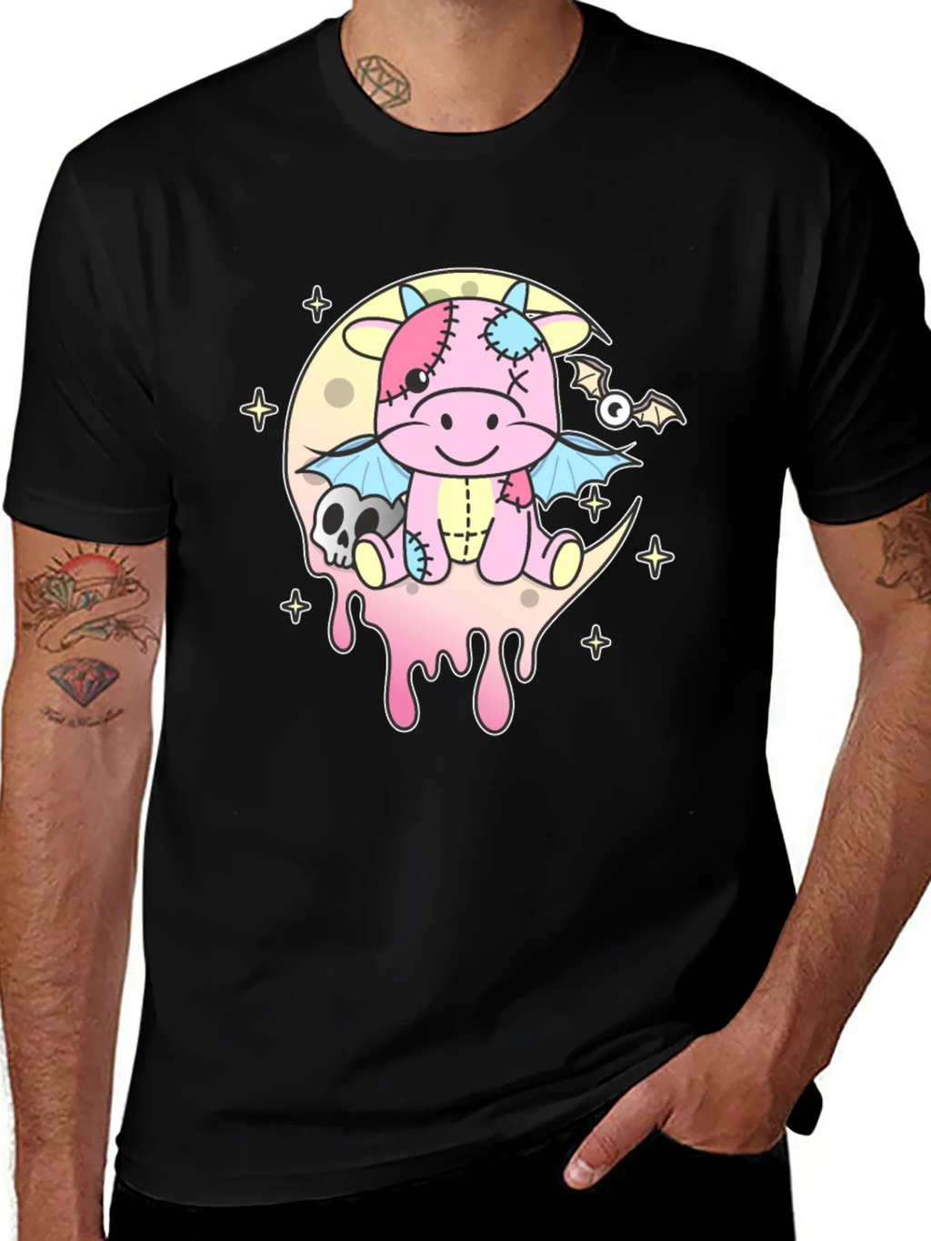 Pastel Goth Dragon Cow Graphic Tee - Kawaii Creepy Cute product image 1