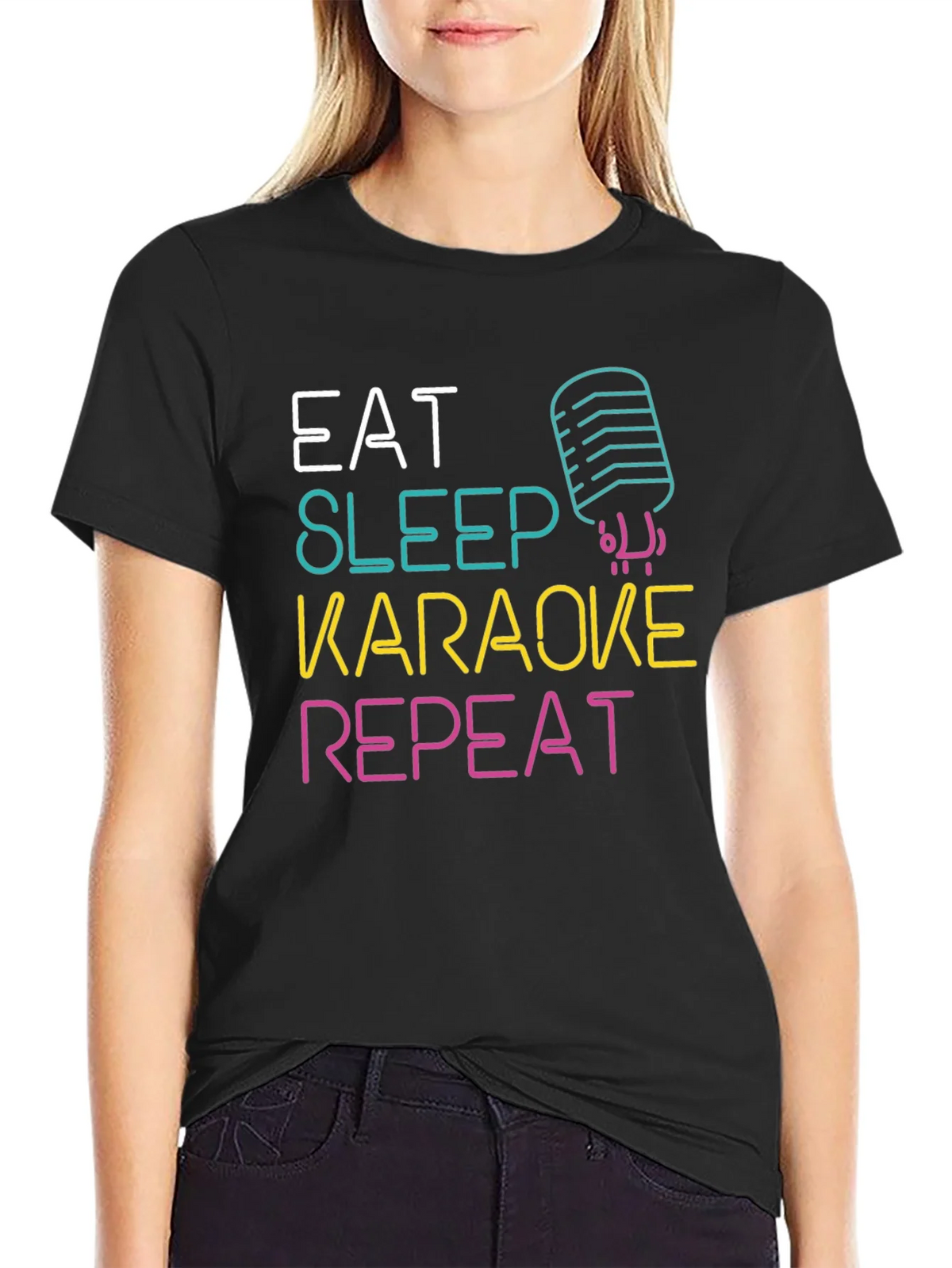 Eat Sleep Karaoke Repeat Graphic Tee product image 2