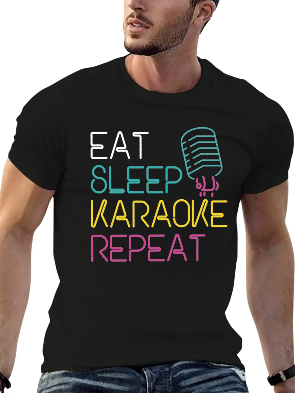 Eat Sleep Karaoke Repeat Graphic Tee product image 6