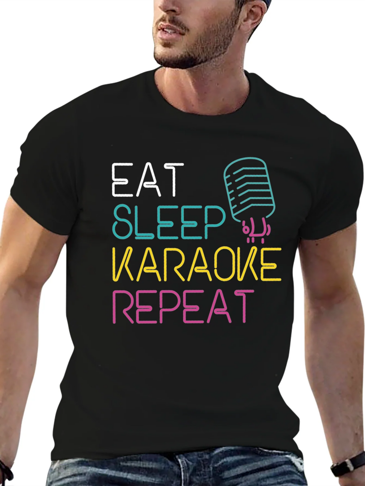 Eat Sleep Karaoke Repeat Graphic Tee product image 6