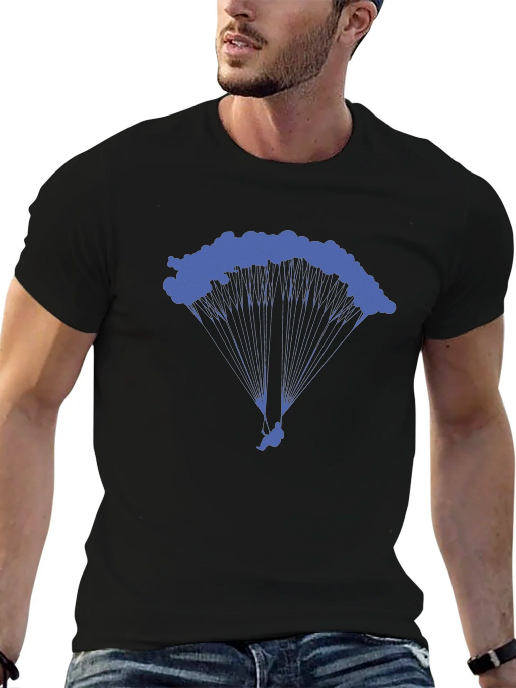 Skydiving Parachute Graphic Tee - Black Cotton T-Shirt product image 6