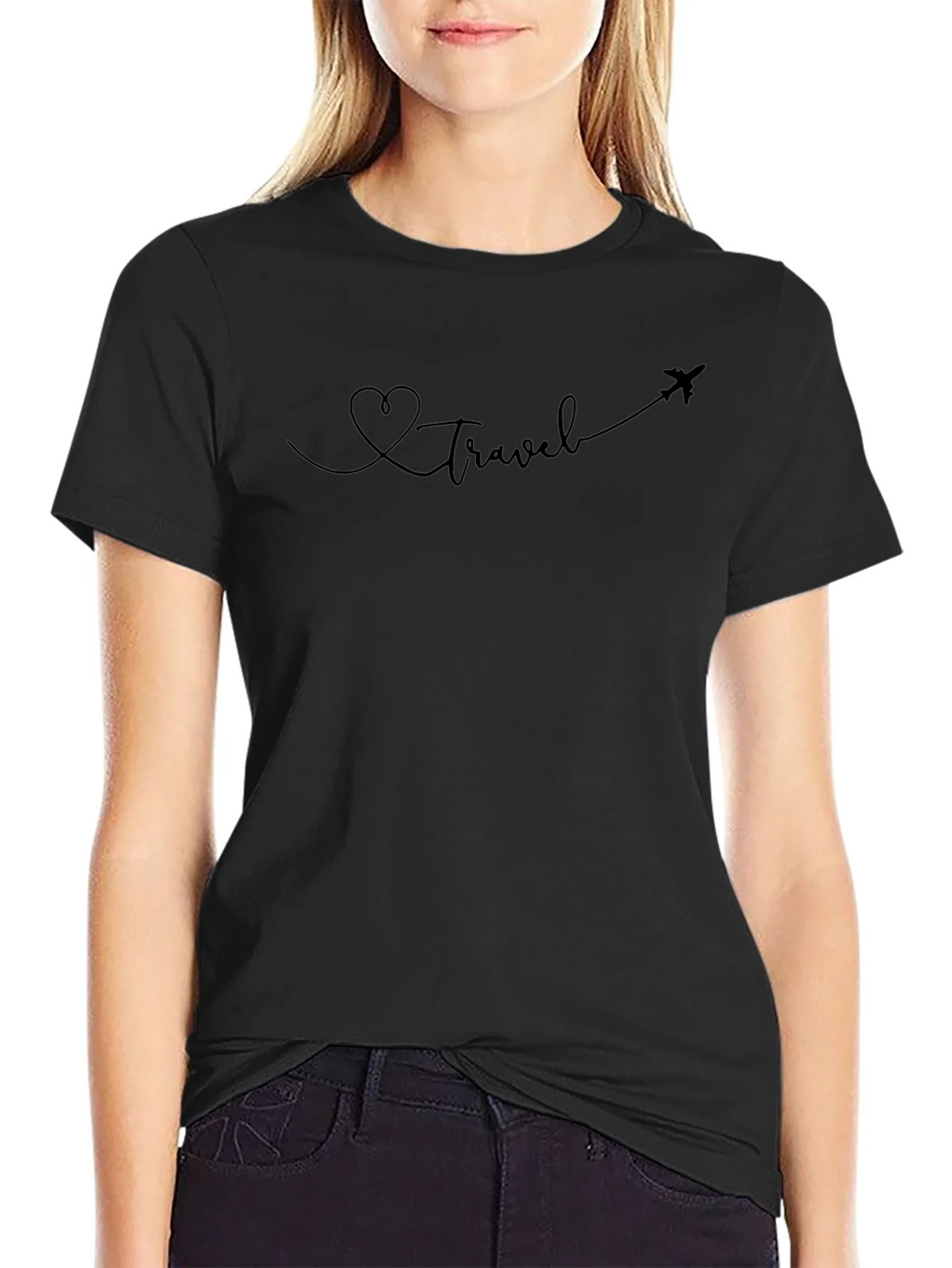 Heart Travel Plane Tee - Black Graphic T-Shirt product image 2
