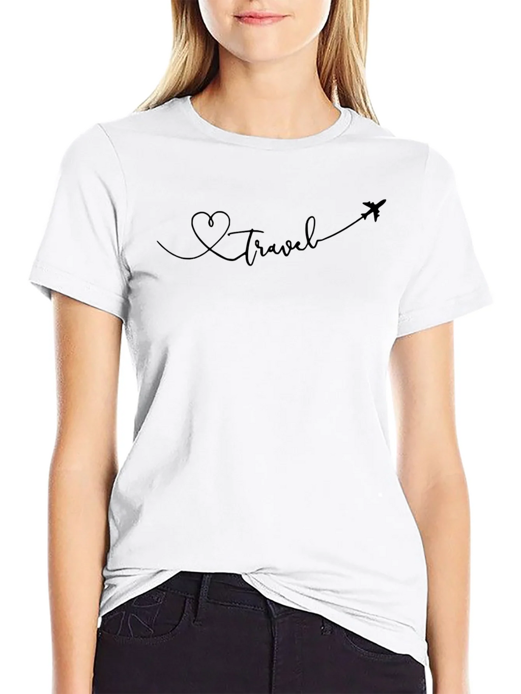 Heart Travel Plane Tee - Black Graphic T-Shirt product image 8