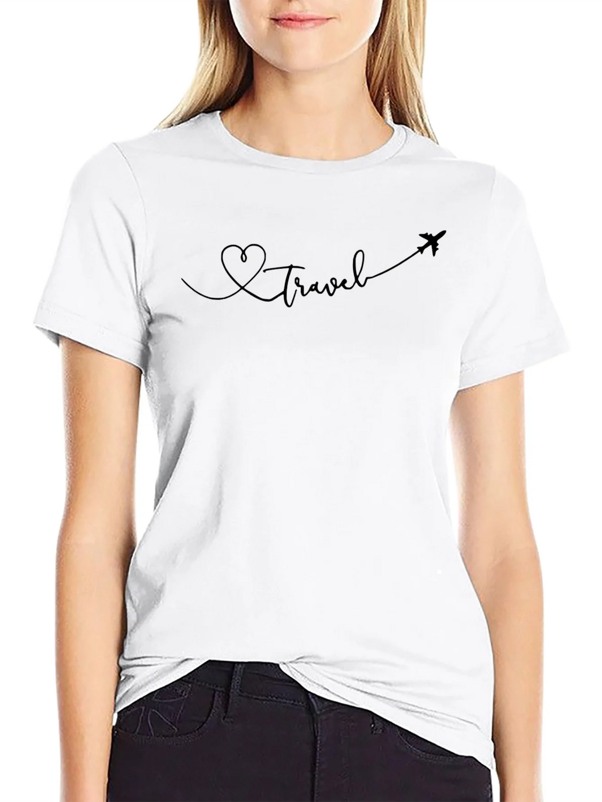 Heart Travel Plane Tee - Black Graphic T-Shirt product image 8