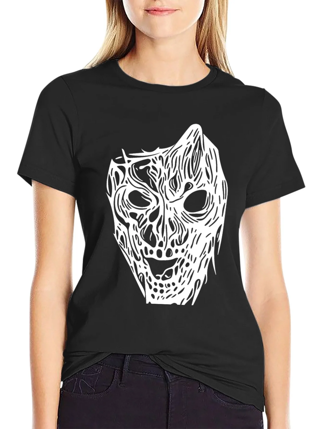 Horror Mask Graphic Tee - Black Cotton Shirt product image 2