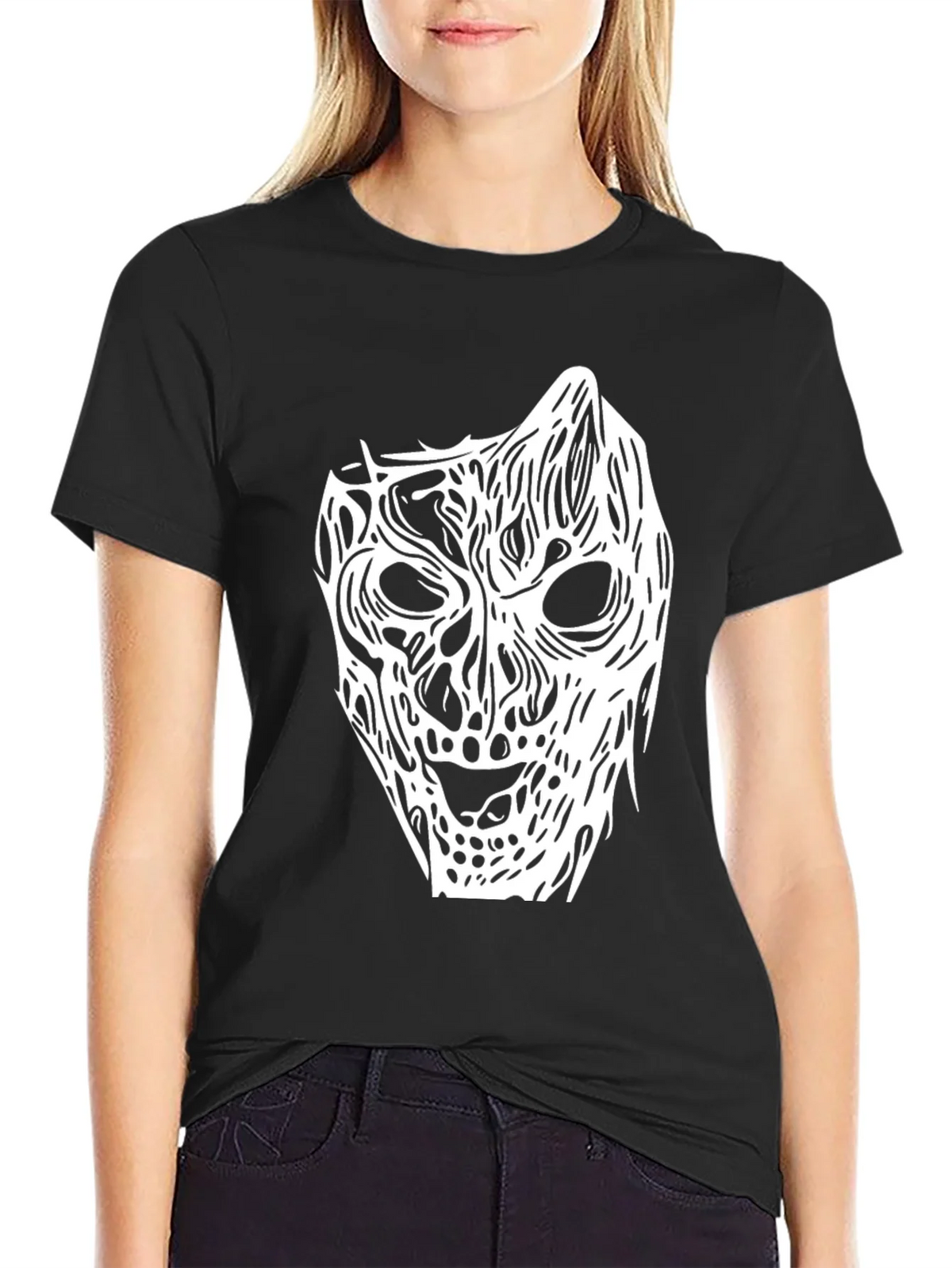 Horror Mask Graphic Tee - Black Cotton Shirt product image 2