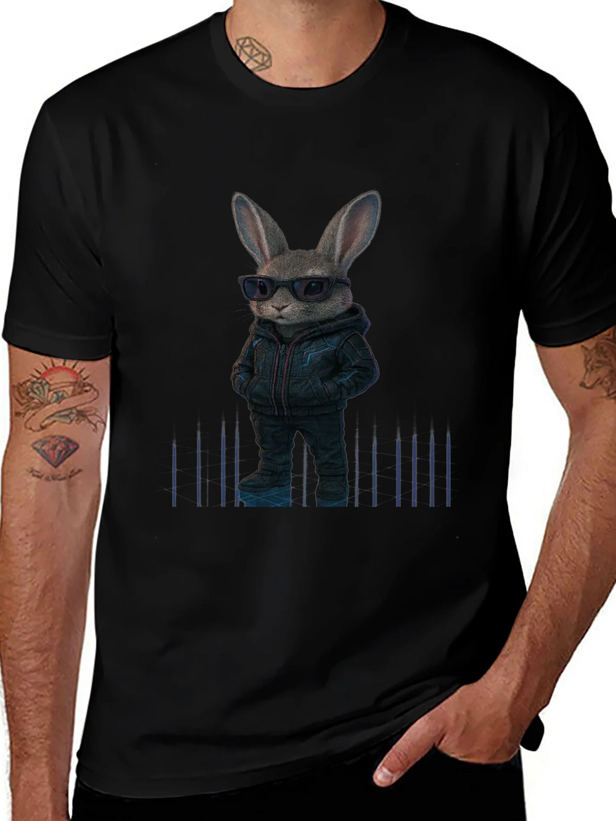 Cool Rabbit Graphic Black T-Shirt product image 1