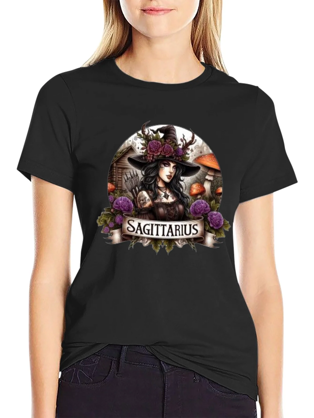 Sagittarius Witch T-Shirt - Zodiac Graphic Tee product image 2