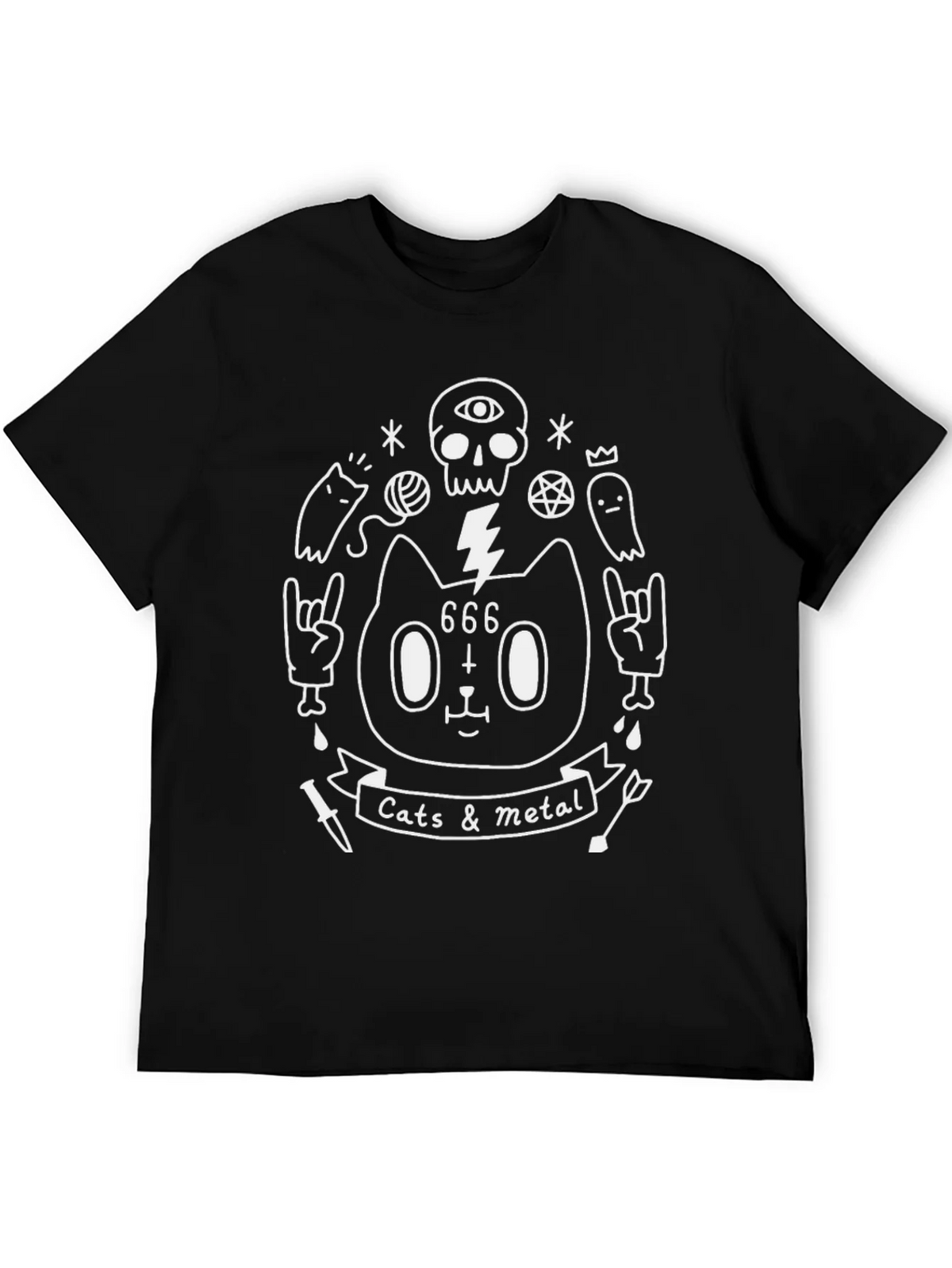Cats & Metal Graphic Tee - Black Cotton T-Shirt product image 5