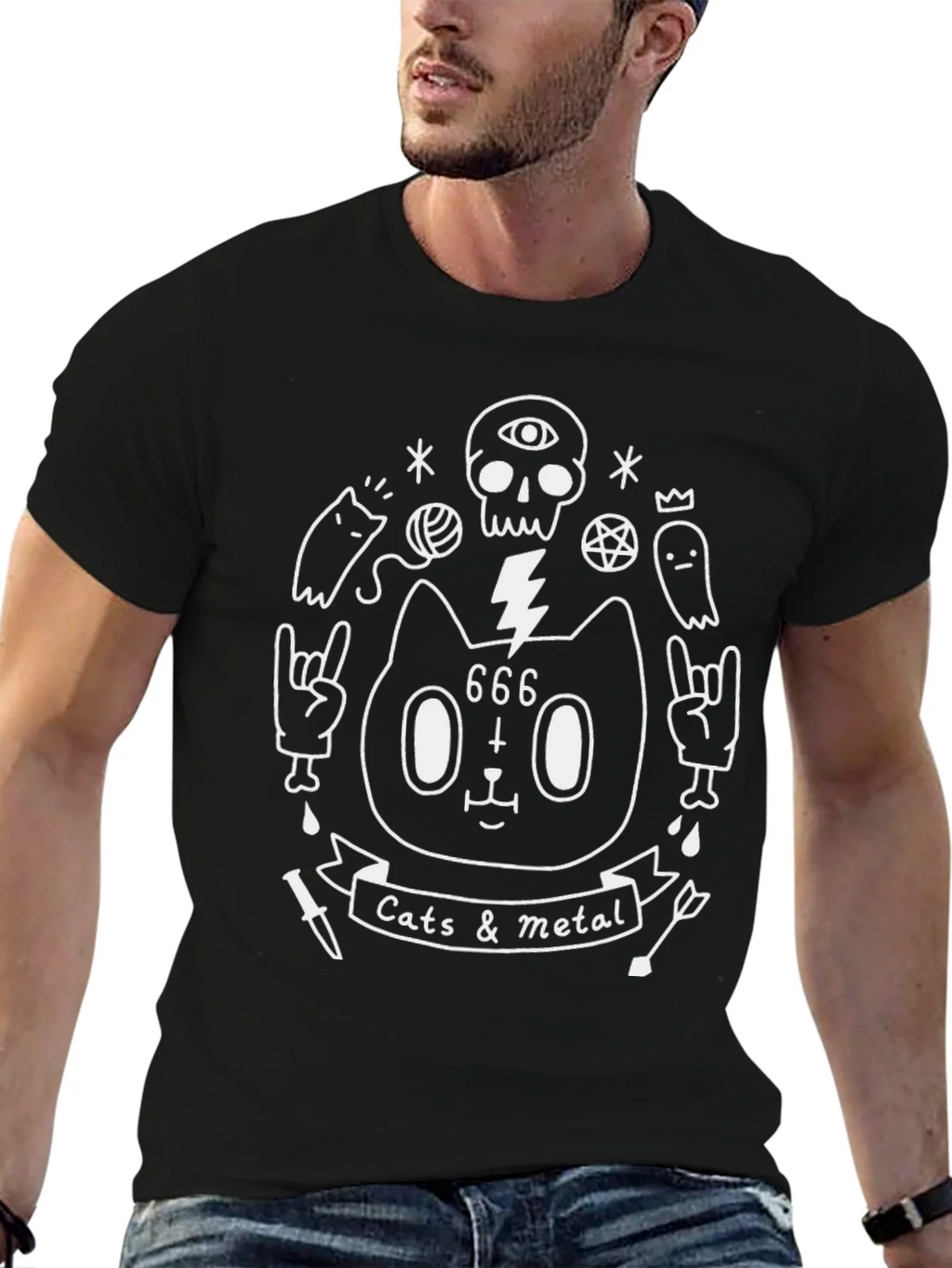 Cats & Metal Graphic Tee - Black Cotton T-Shirt product image 6