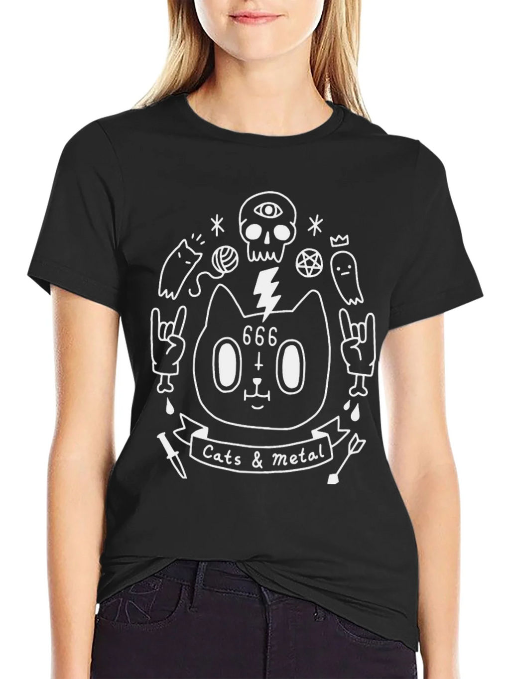 Cats & Metal Graphic Tee - Black Cotton T-Shirt product image 2
