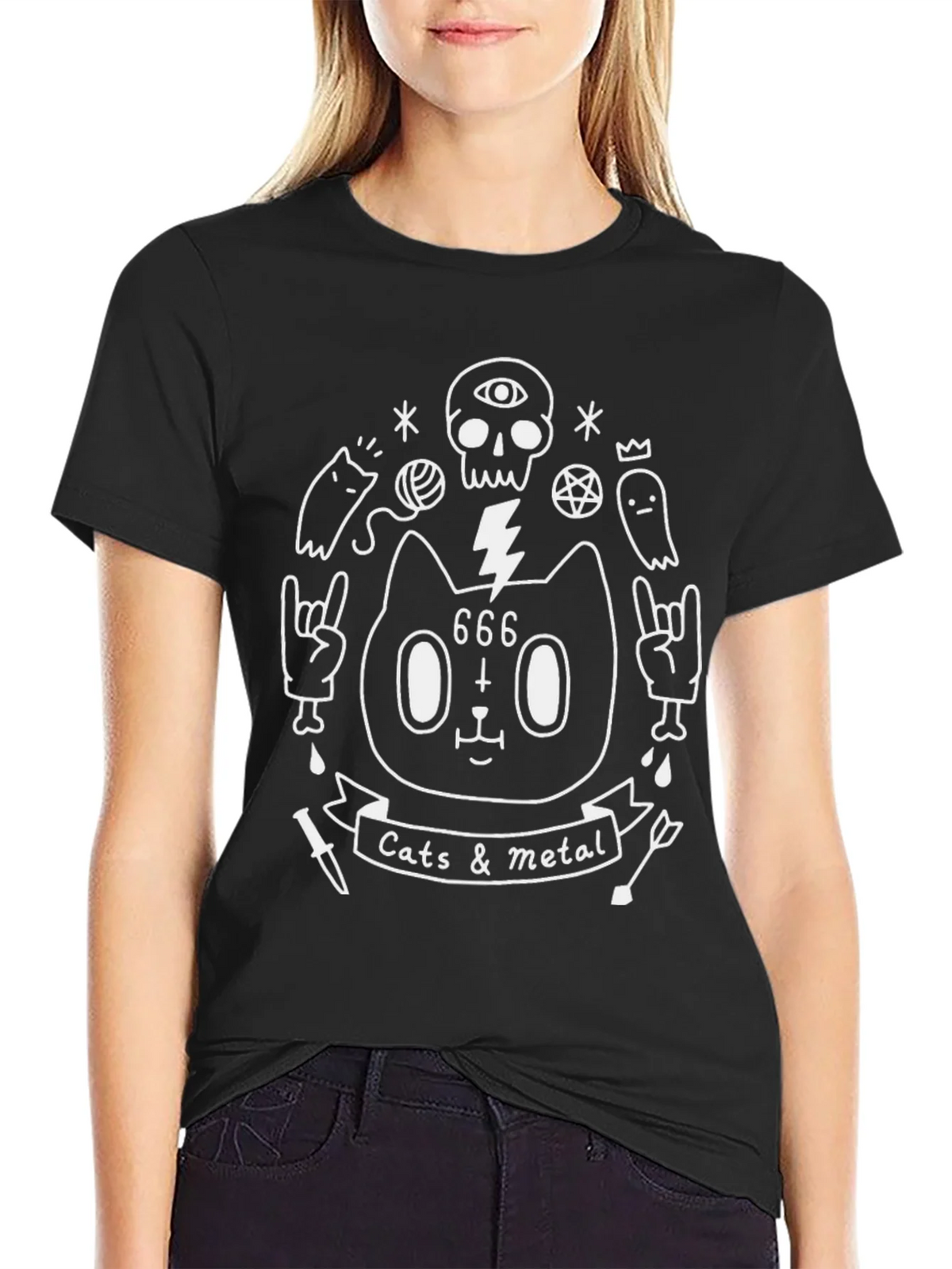 Cats & Metal Graphic Tee - Black Cotton T-Shirt product image 2
