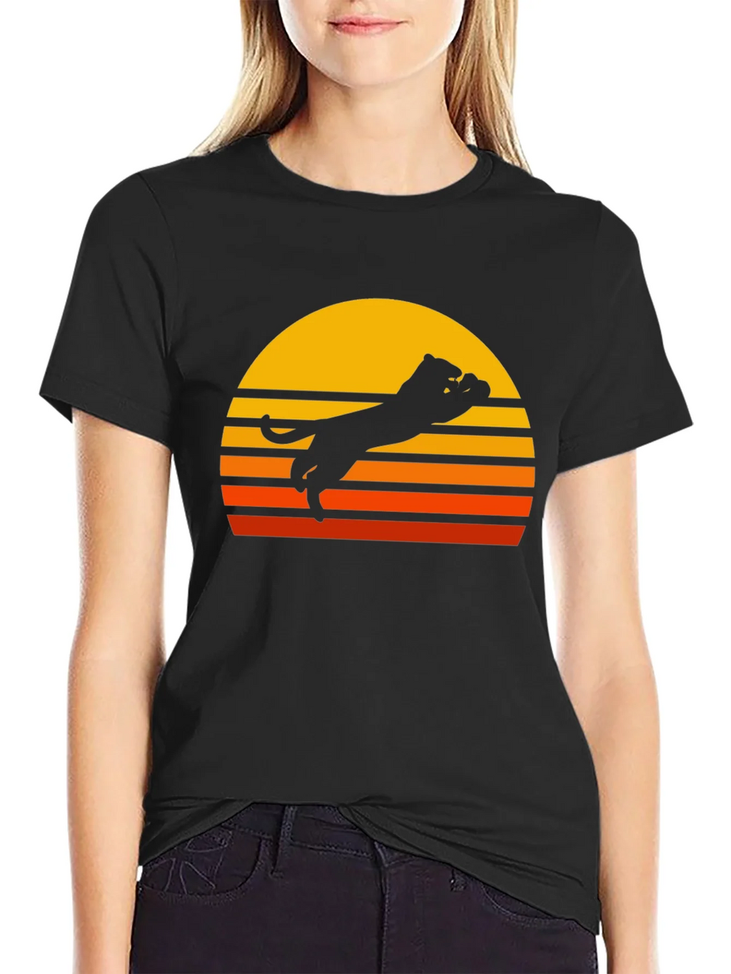 Retro Sunset Panther Black T-Shirt product image 2