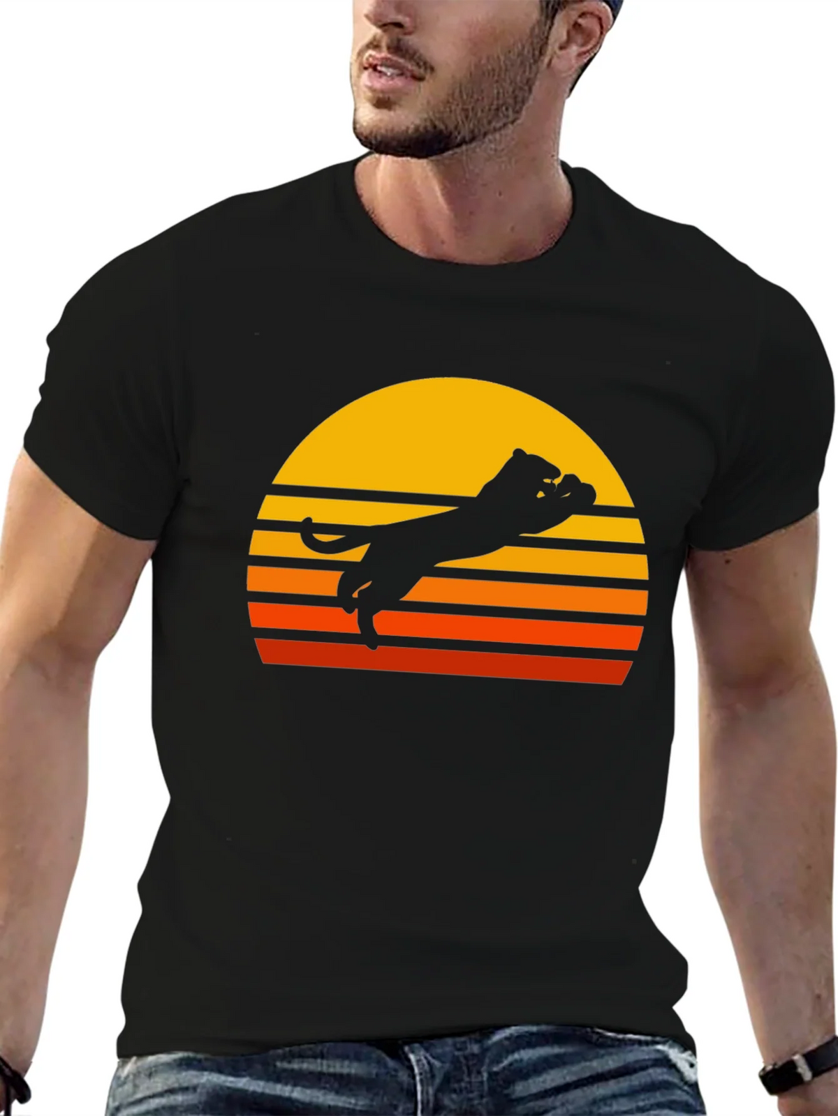 Retro Sunset Panther Black T-Shirt product image 6