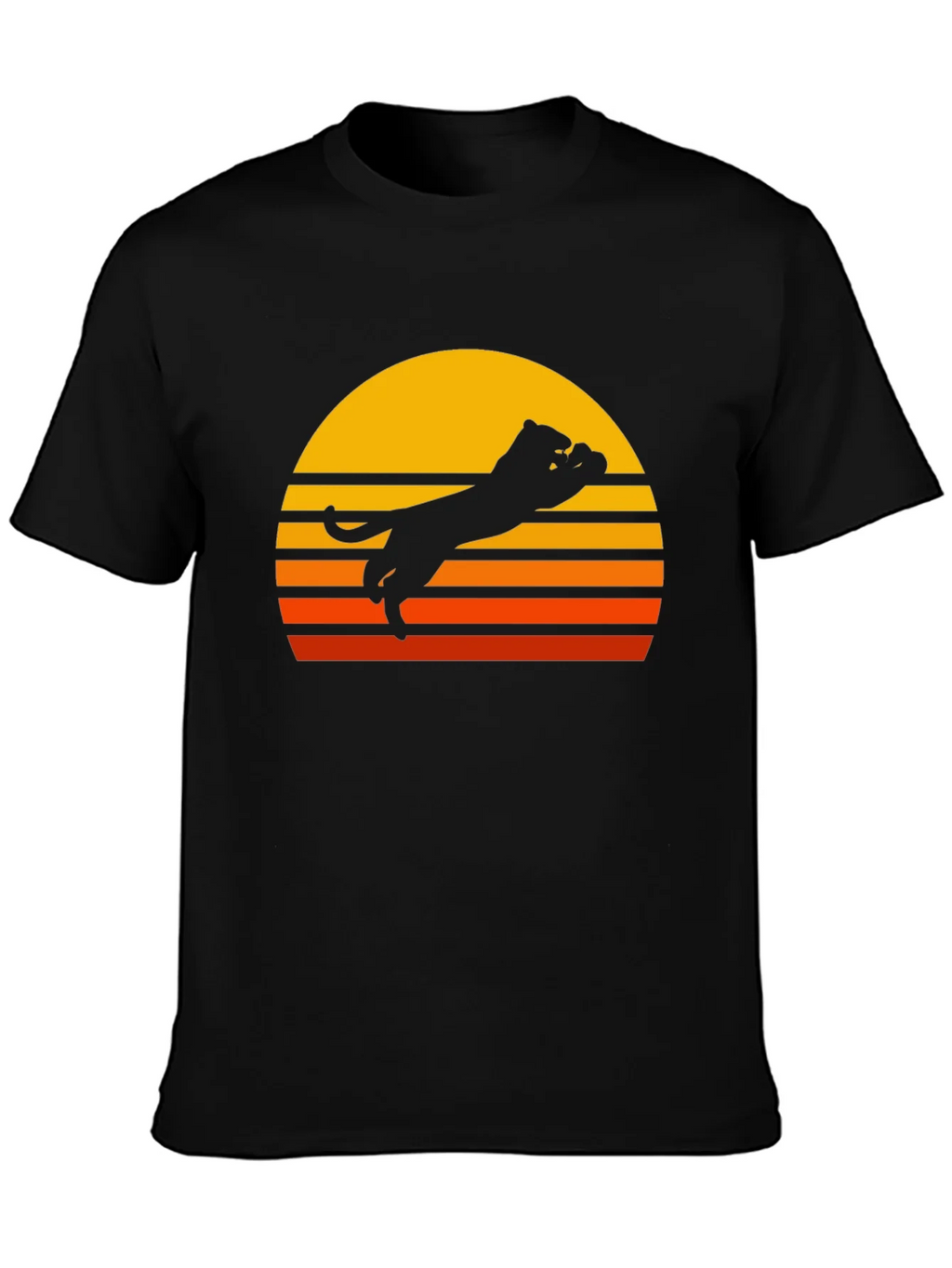 Retro Sunset Panther Black T-Shirt product image 3