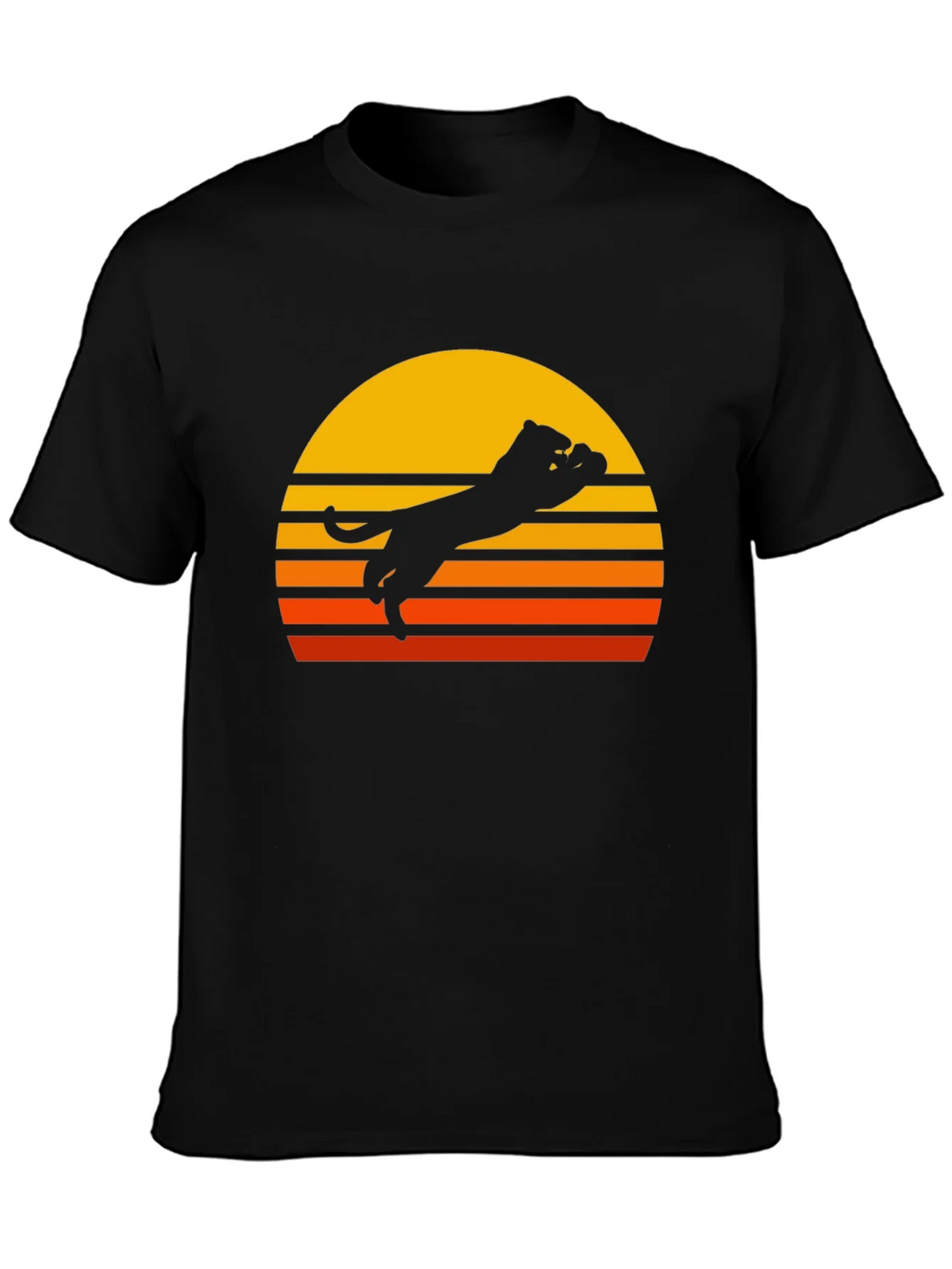 Retro Sunset Panther Black T-Shirt product image 3