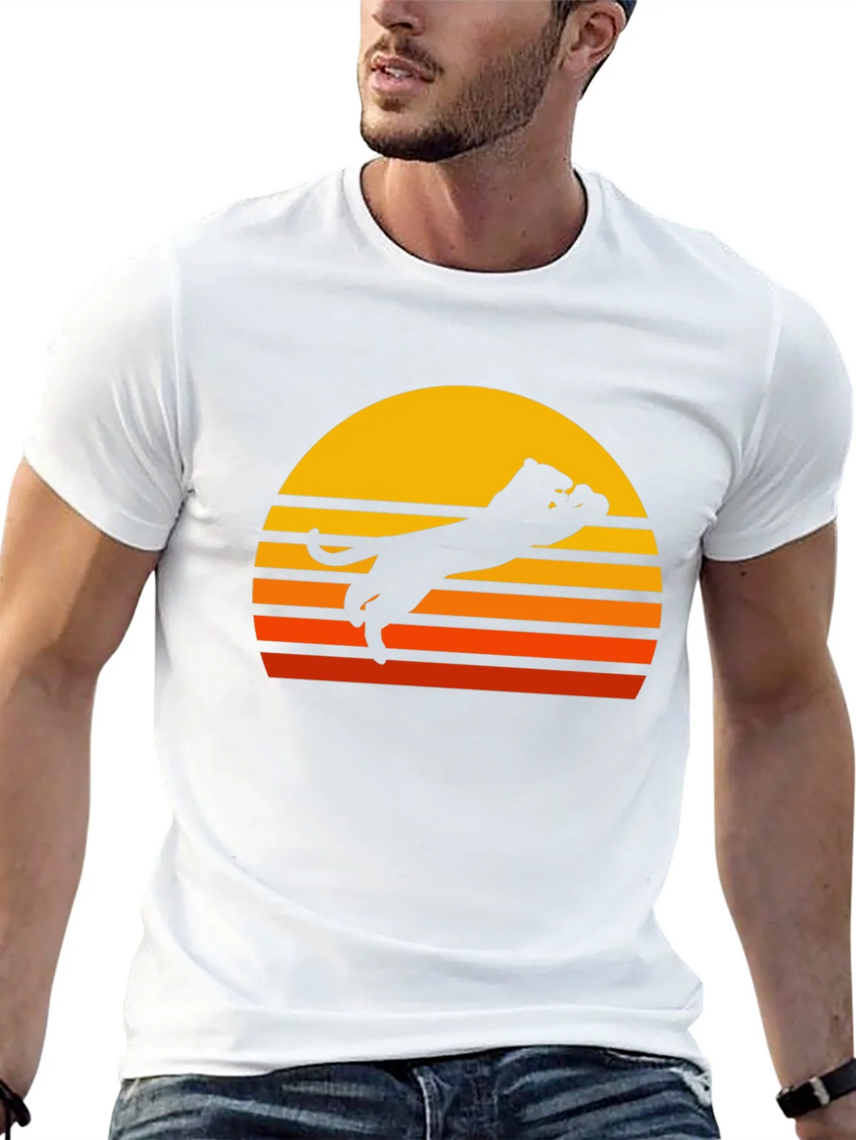 Retro Sunset Panther Black T-Shirt product image 12