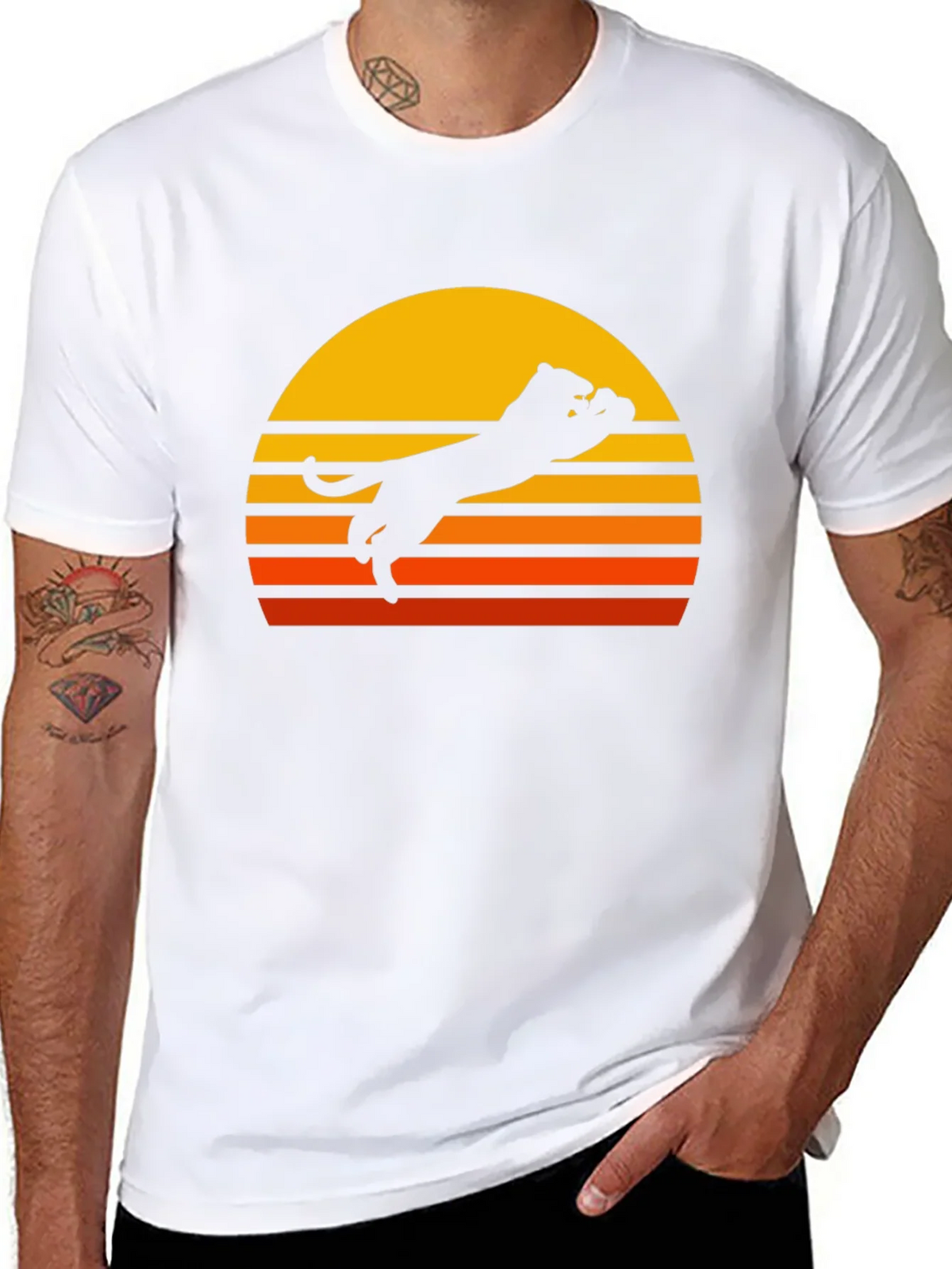 Retro Sunset Panther Black T-Shirt product image 7
