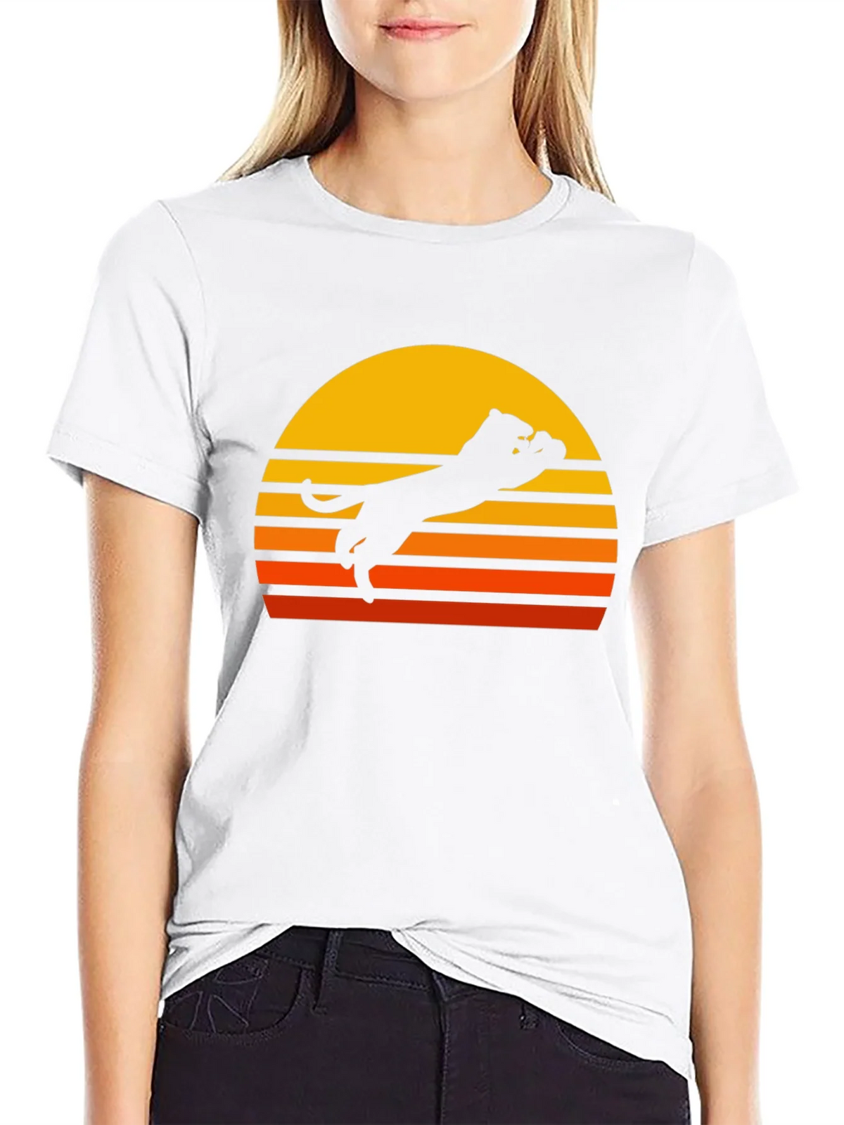 Retro Sunset Panther Black T-Shirt product image 8