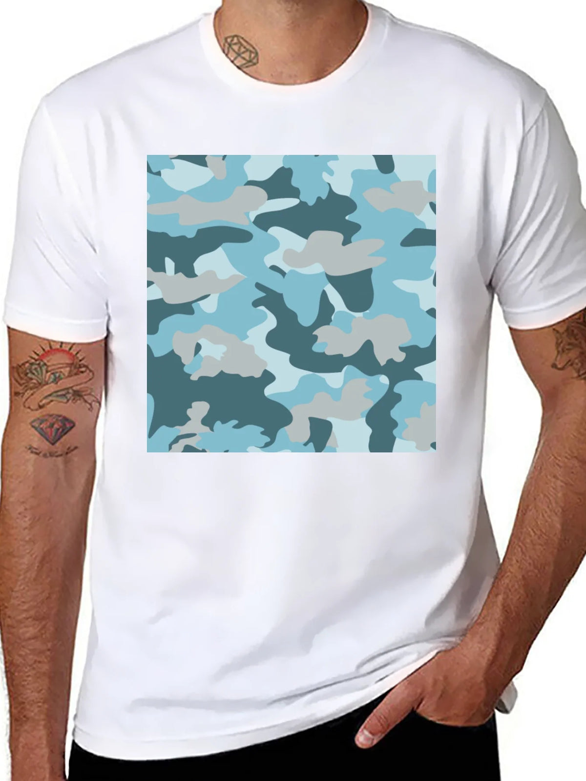Blue Camo Print Black T-Shirt - Stylish Casual Wear product image 7