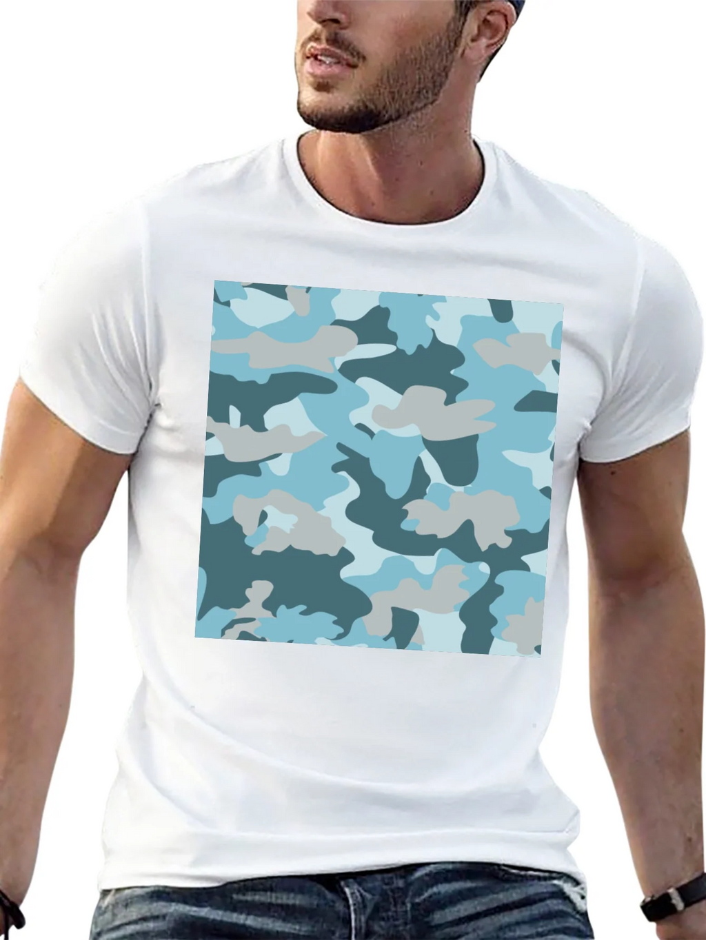 Blue Camo Print Black T-Shirt - Stylish Casual Wear product image 12