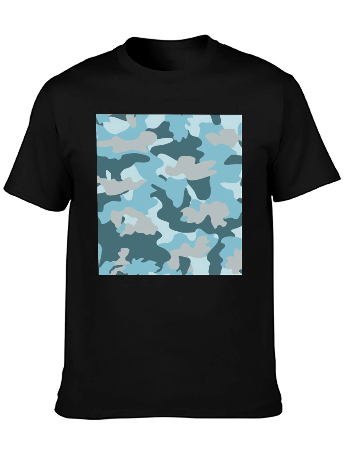 Blue Camo Print Black T-Shirt - Stylish Casual Wear product image 3