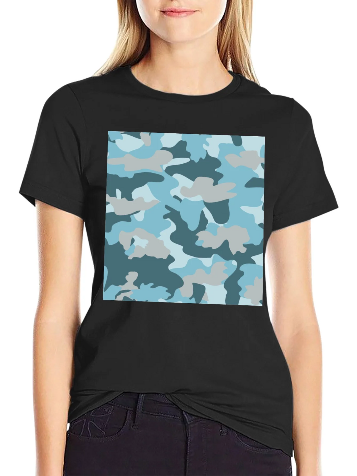 Blue Camo Print Black T-Shirt - Stylish Casual Wear product image 2