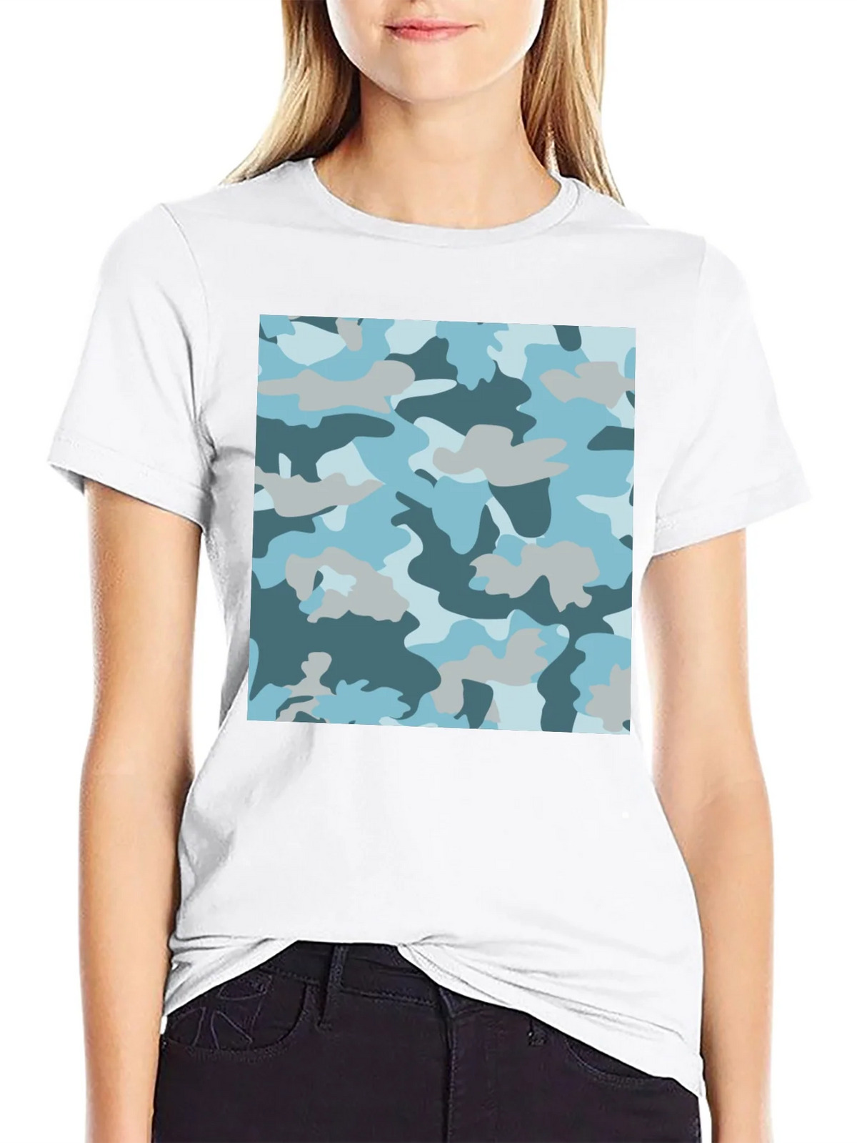 Blue Camo Print Black T-Shirt - Stylish Casual Wear product image 8