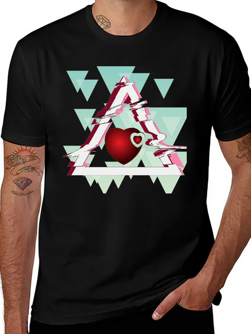 Abstract Heart & Triangle Graphic Tee - Modern Style product image 1