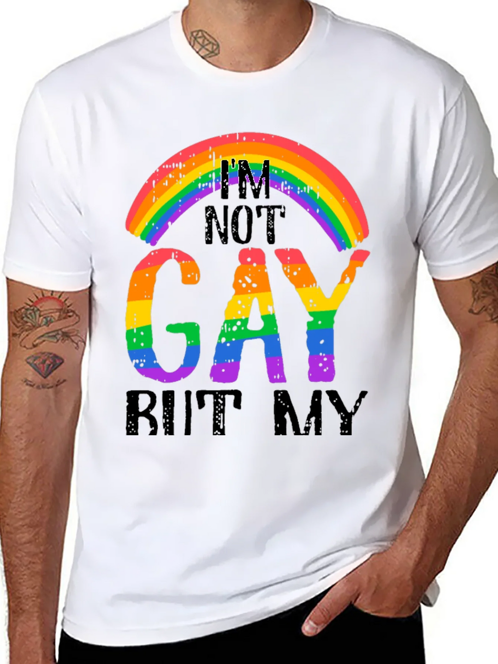 Rainbow Graphic T-Shirt - Im Not Gay But My... product image 7